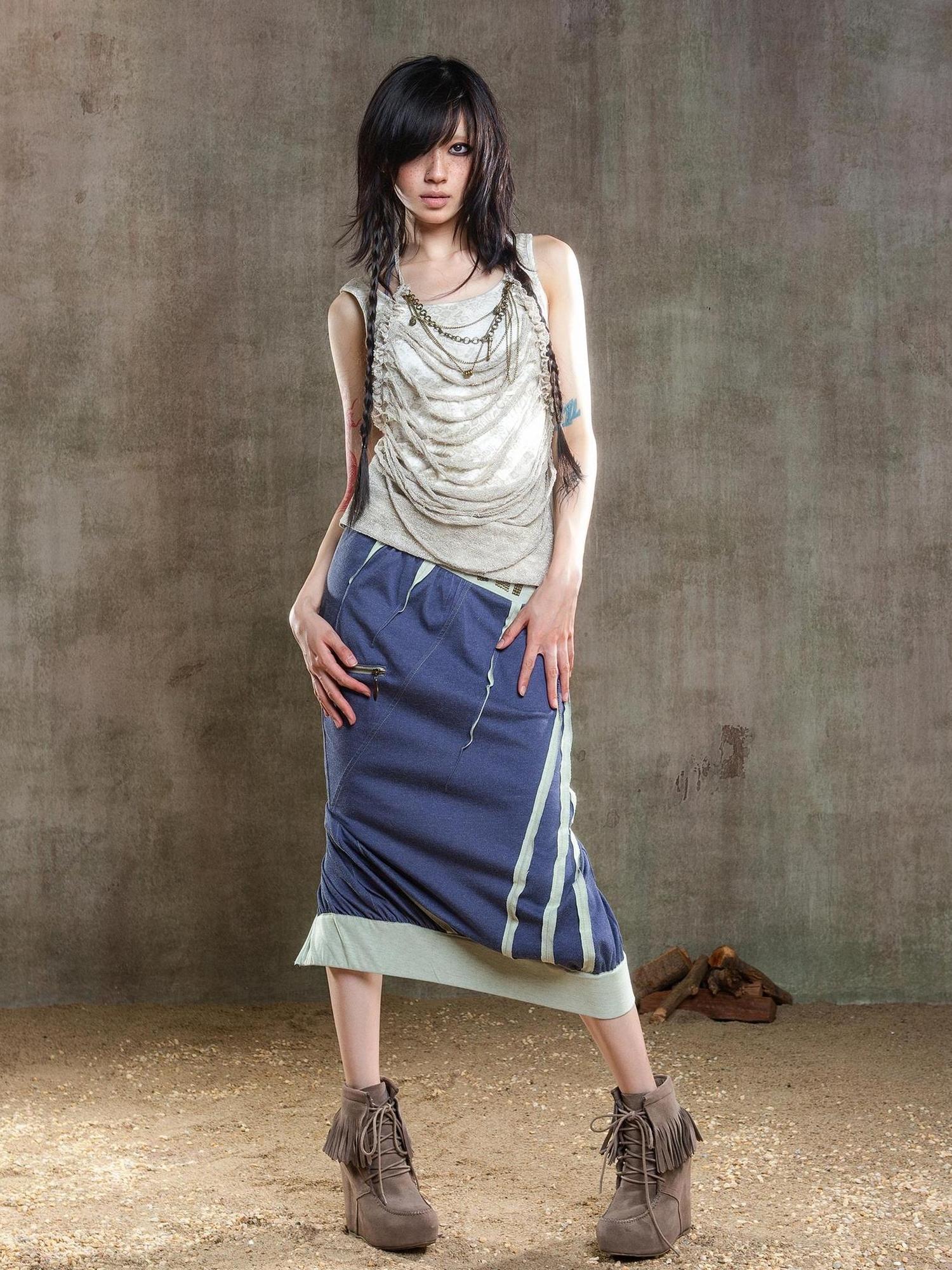 ARIADNAw Reborn Flame Punk Multiway Diamond Low Waist Maxi Skirt
