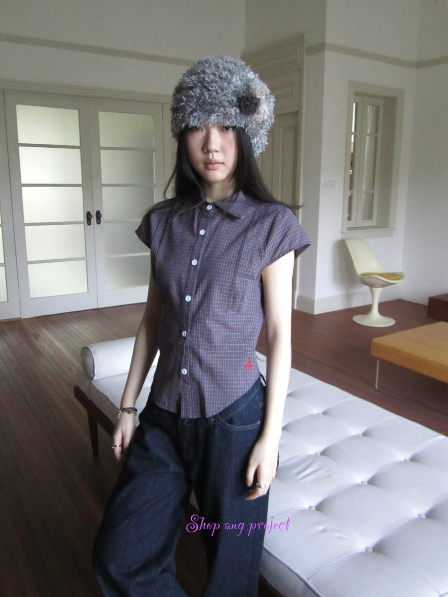 ang project Vintage Plaid Cropped T Shirt With Embroidery