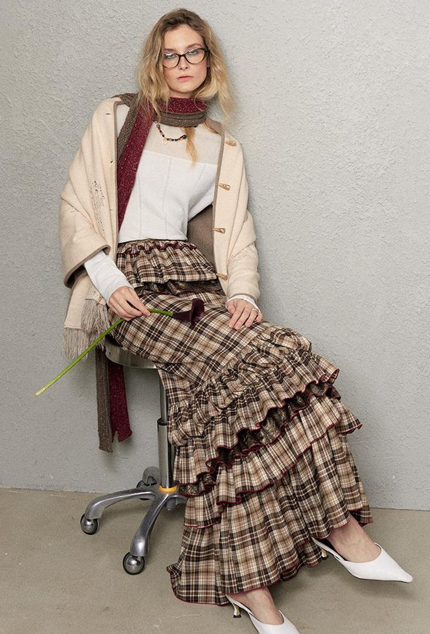 OfAkiva Red Blue Plaid Reversible Mermaid Tiered Skirt Christmas