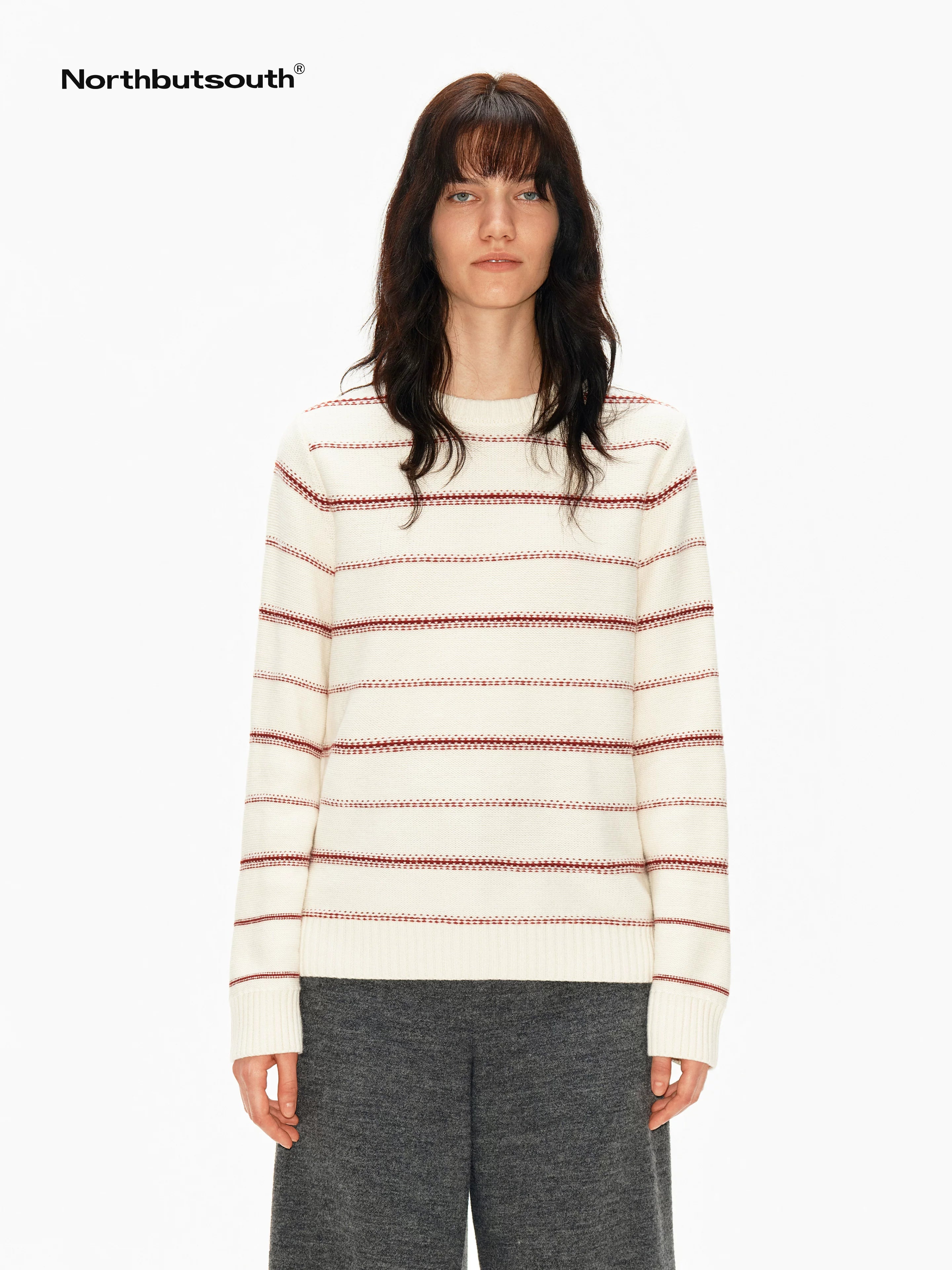 Red Cream Fair Isle Jacquard Striped Women&