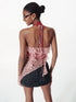 V Neck Lace Up Backless Peplum Halter Top With Ruffles