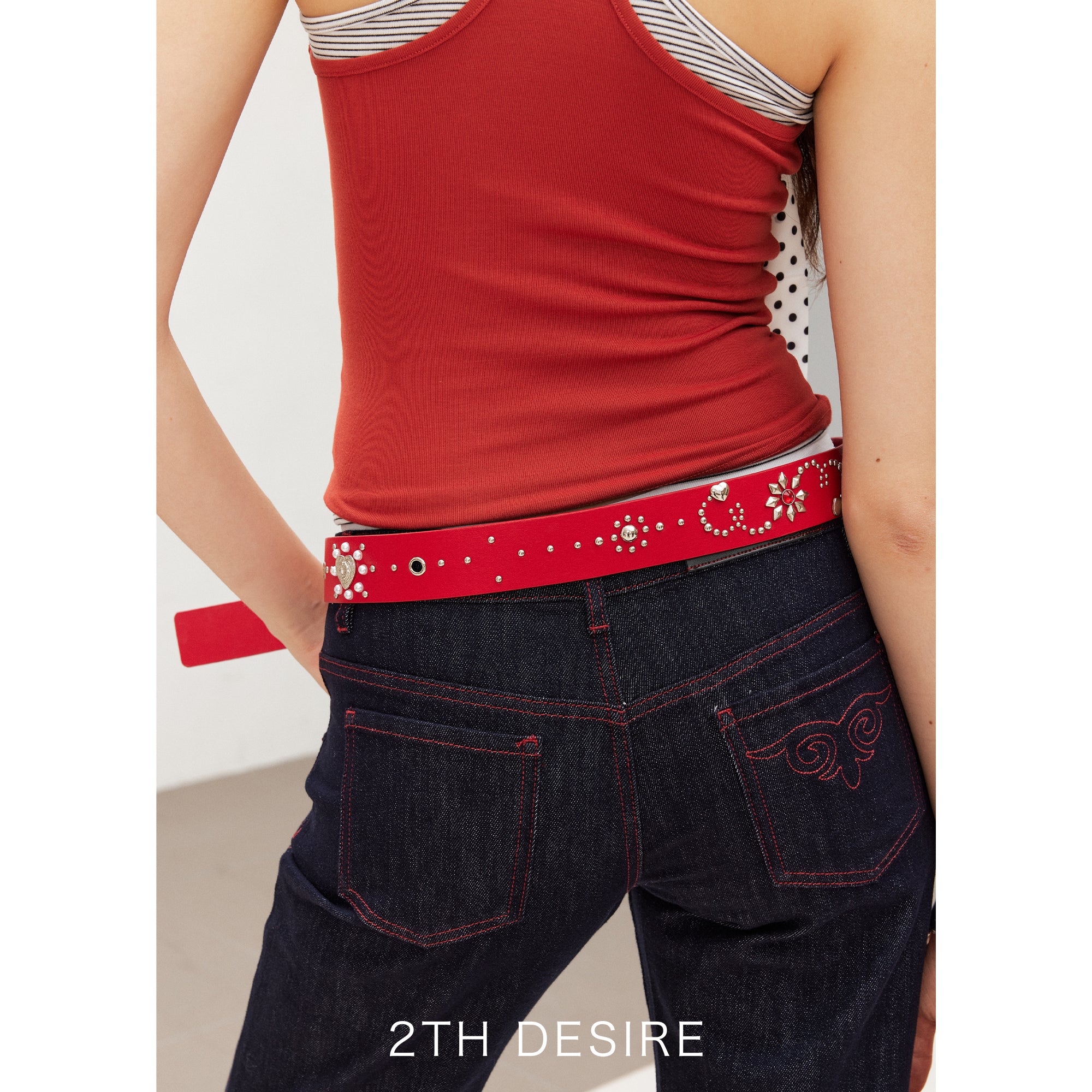 2th Desire Vintage Polka Dot Leopard Belt With Custom Rivets Studs