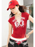 Vintage Distressed Number Print Fitted V-Neck T-Shirt