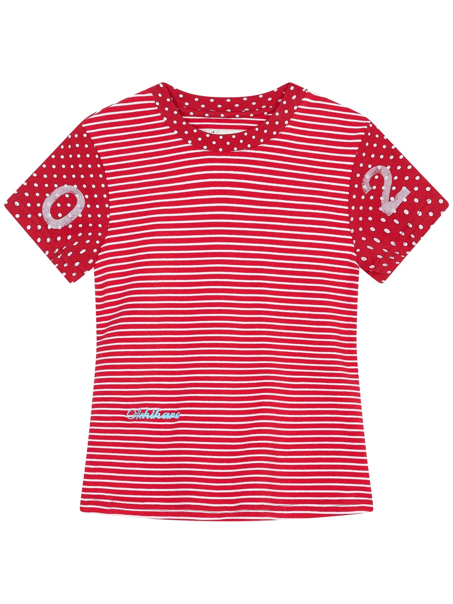 Fault Stripe Dot Print Tee Retro Vintage Style Cotton Blend