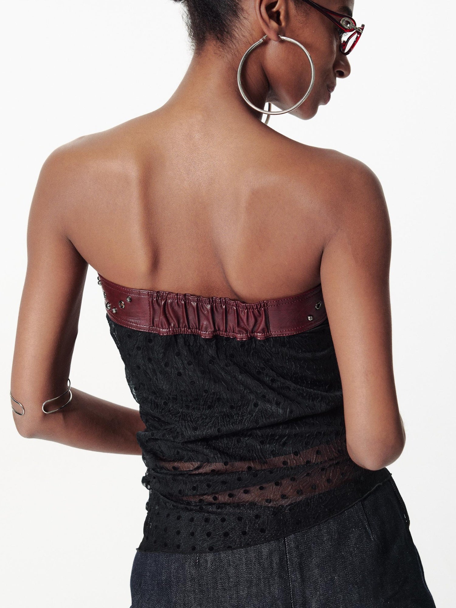 2th Desire Removable Rose Floral Lace Peplum Studded Bustier Top