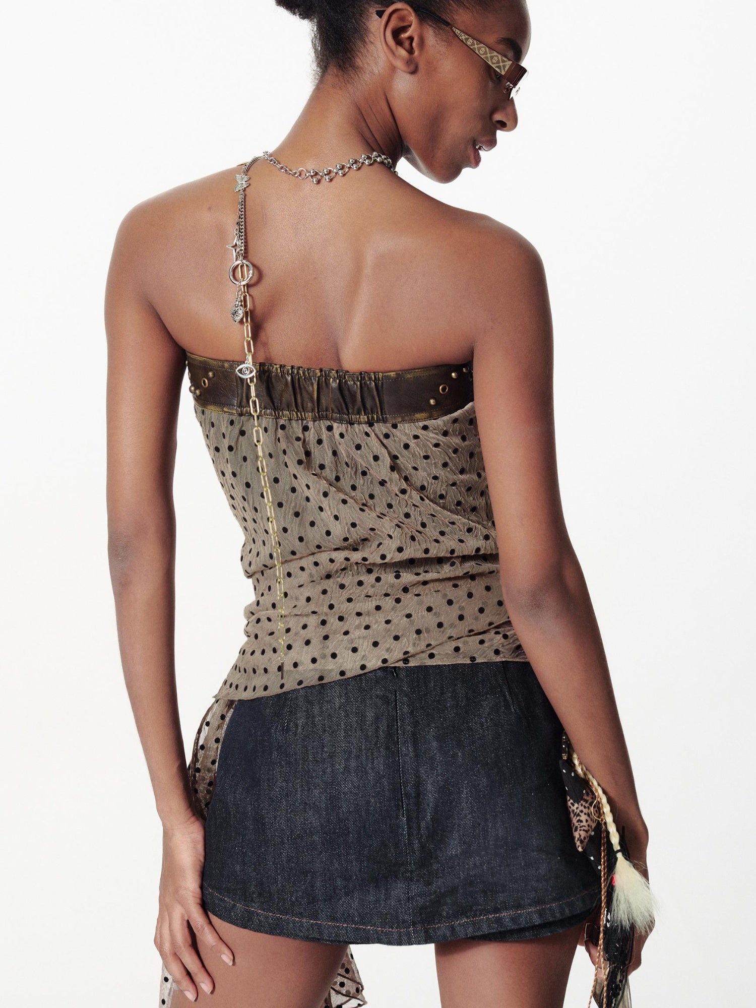 2th Desire Removable Rose Floral Lace Peplum Studded Bustier Top
