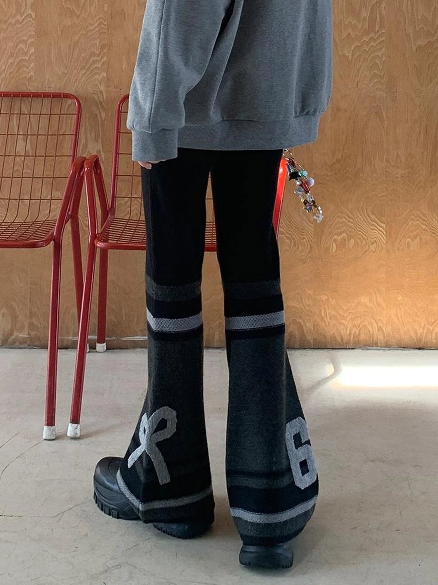 Retro Bow Knit Flare Pants