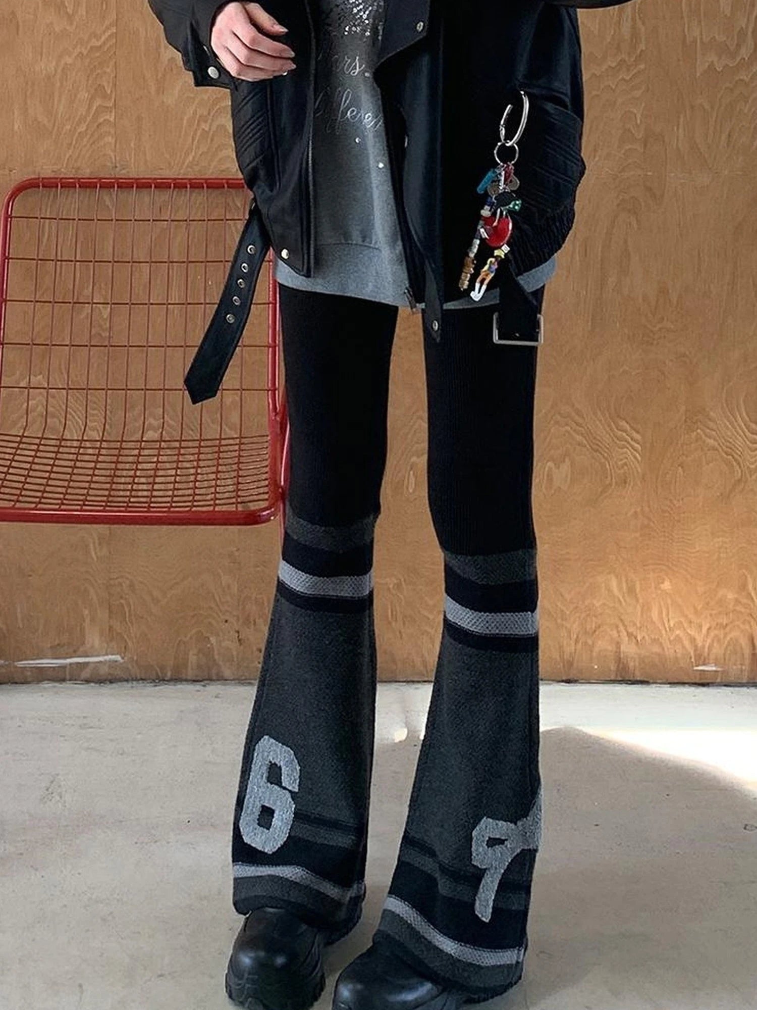 Retro Bow Knit Flare Pants