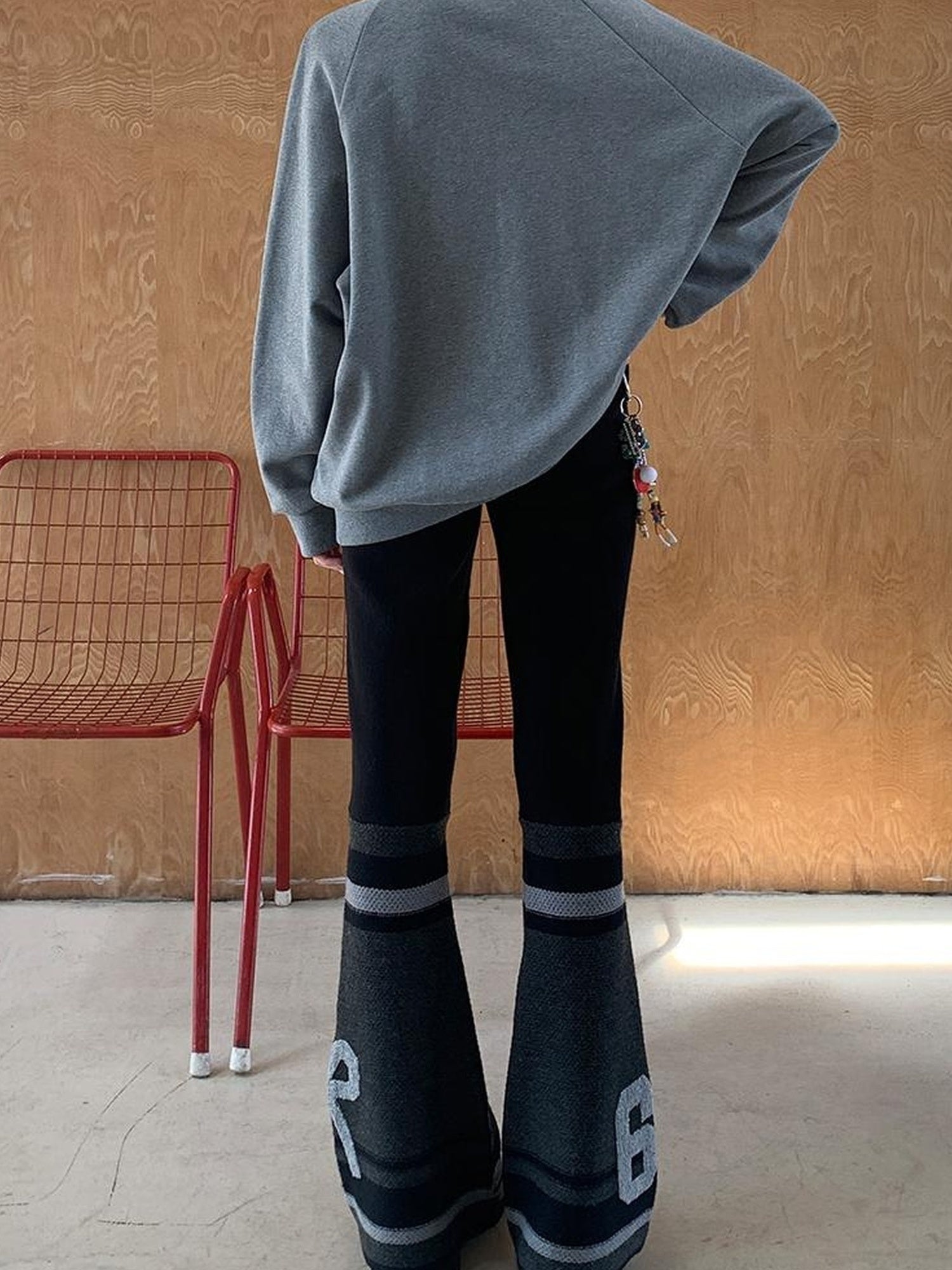 DIDDI MODA Retro Bow Knit Flare Pants