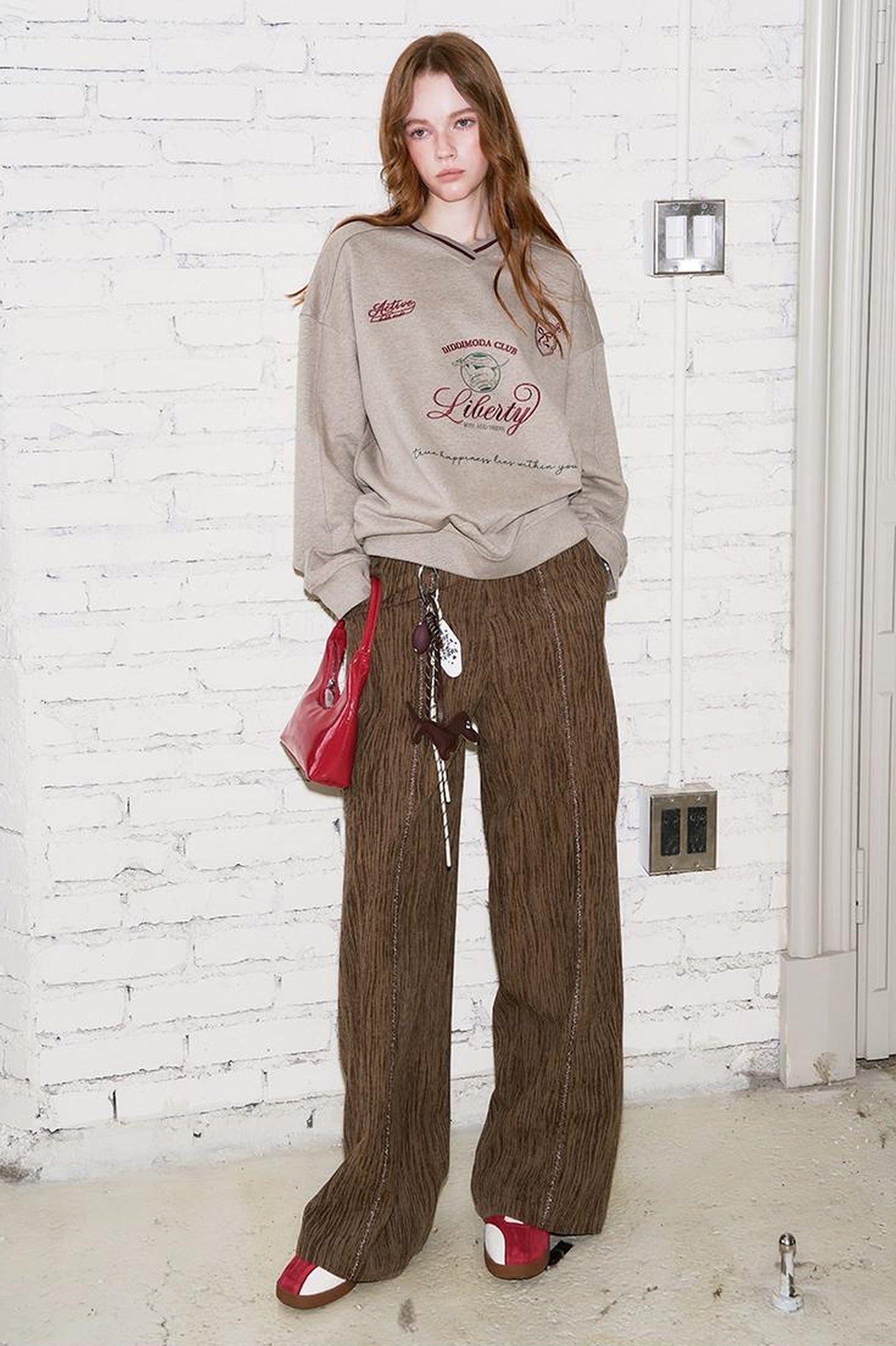 DIDDI MODA Retro Brown Wide Leg Trousers With Straps