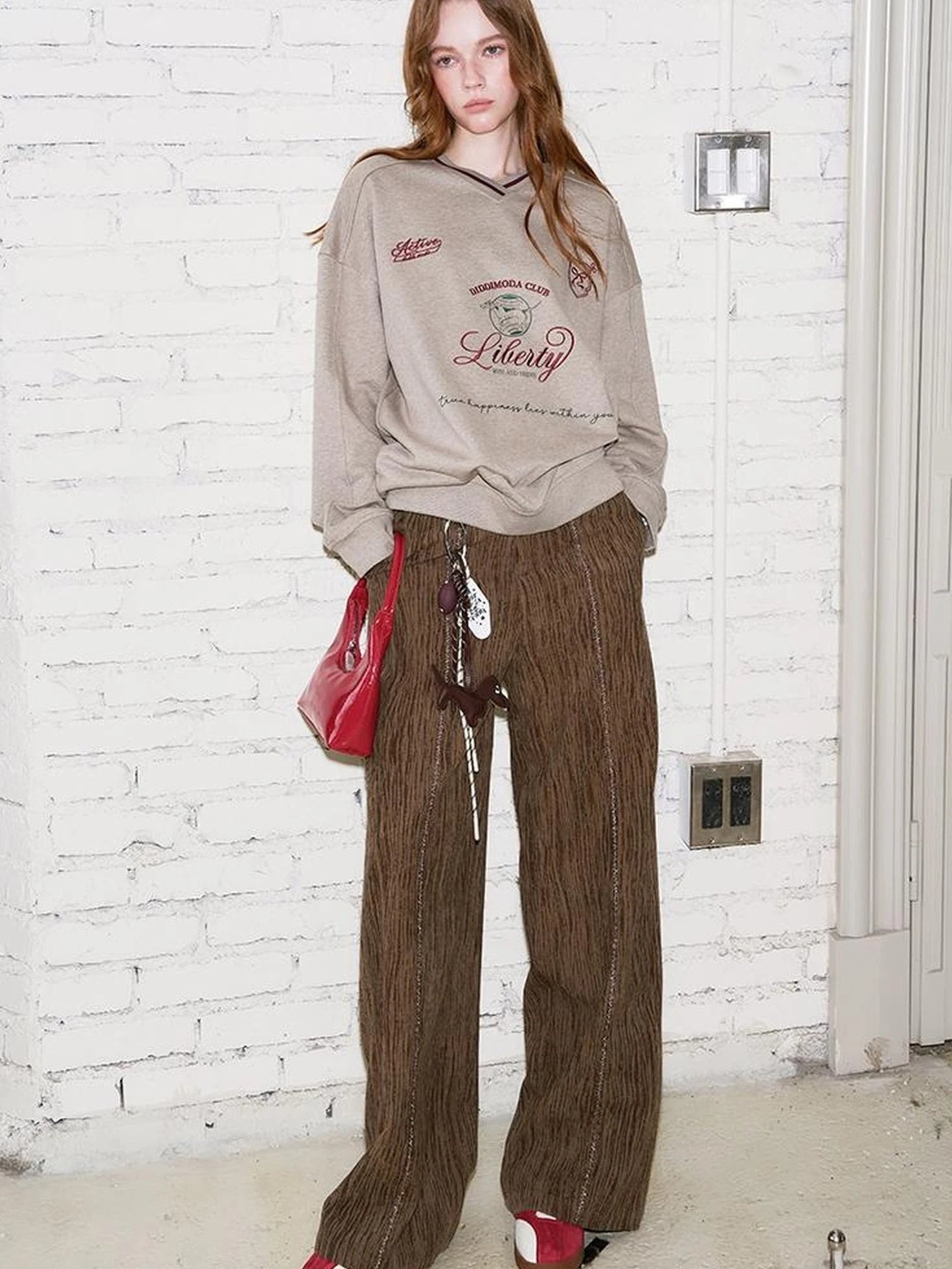 Retro Brown Wide Leg Trousers With Straps