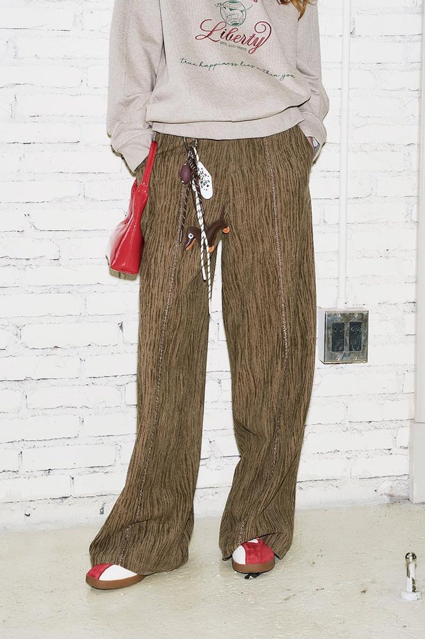 DIDDI MODA Retro Brown Wide Leg Trousers With Straps