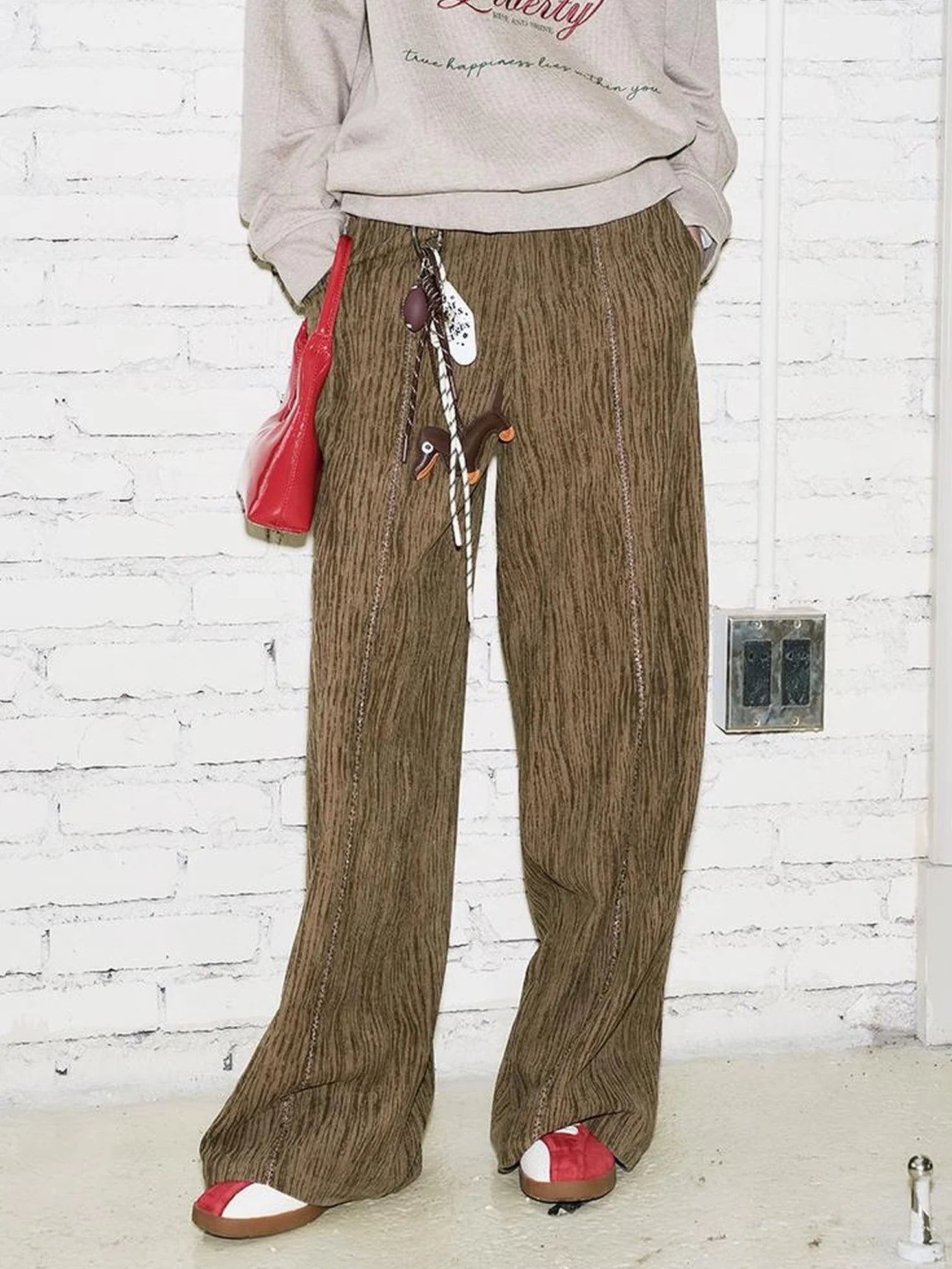 Retro Brown Wide Leg Trousers With Straps
