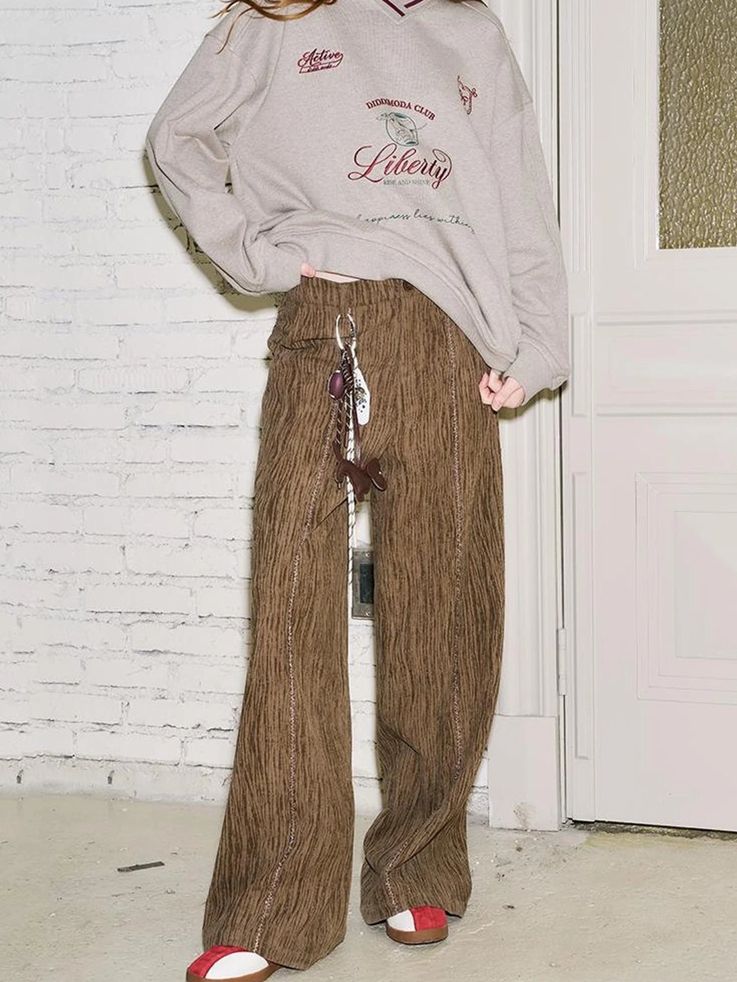 Retro Brown Wide Leg Trousers With Straps