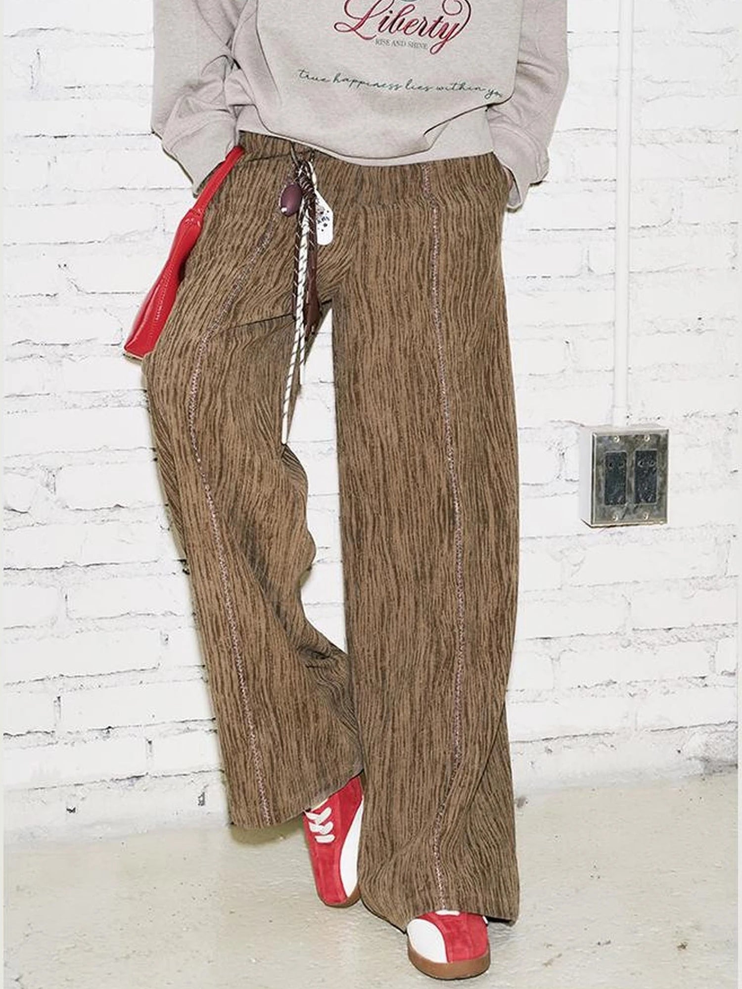 Retro Brown Wide Leg Trousers With Straps