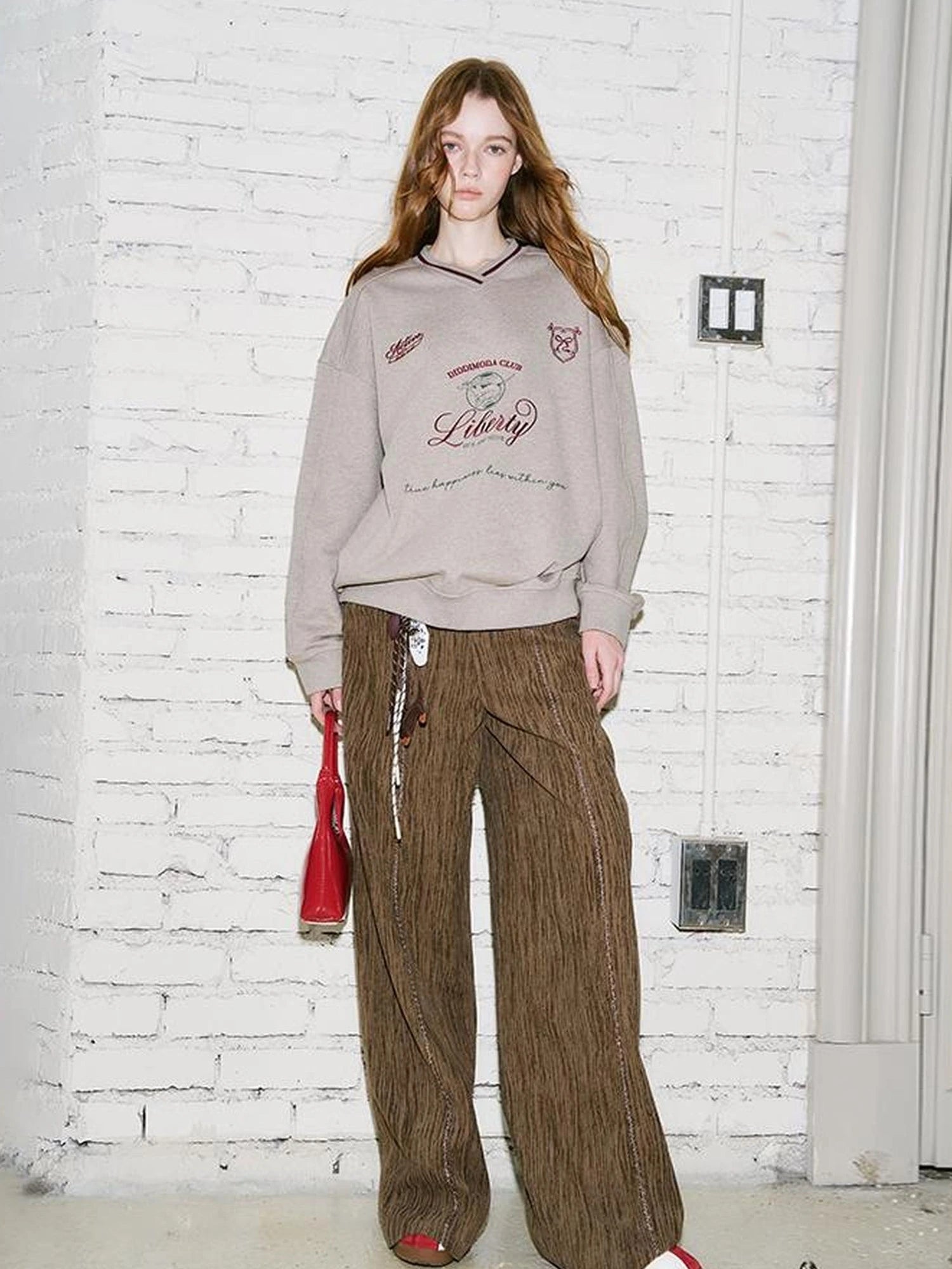 Retro Brown Wide Leg Trousers With Straps