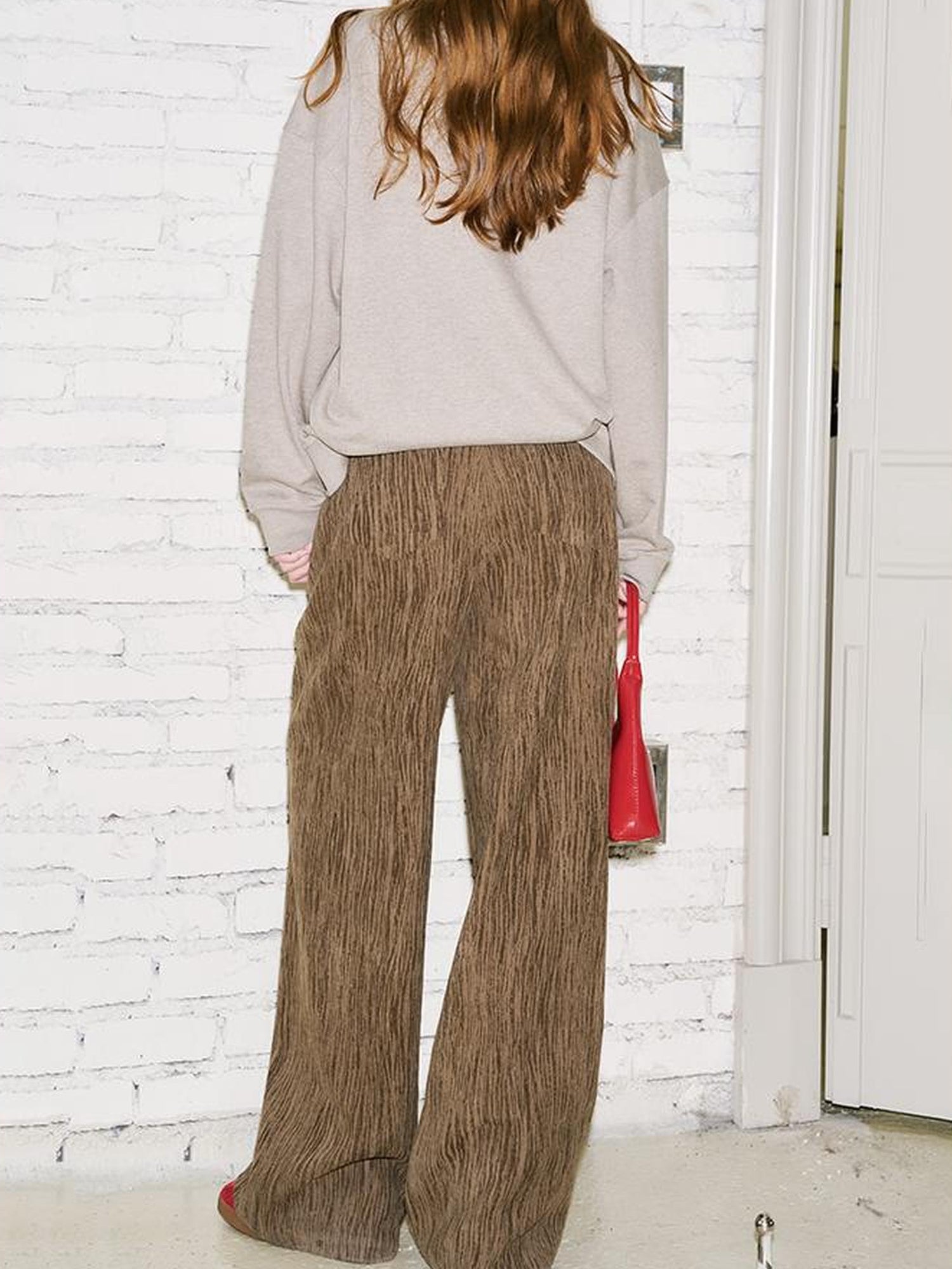 DIDDI MODA Retro Brown Wide Leg Trousers With Straps
