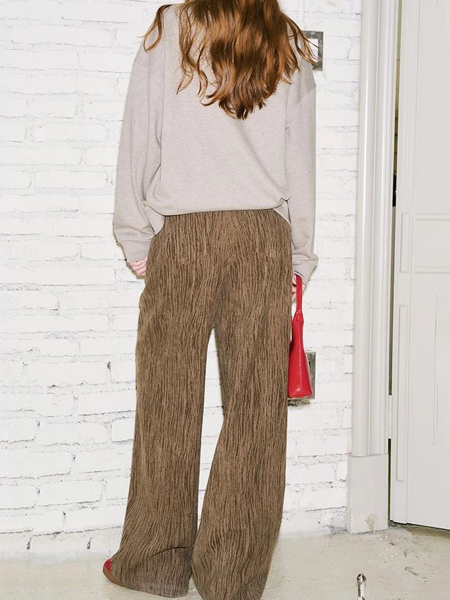 Retro Brown Wide Leg Trousers With Straps
