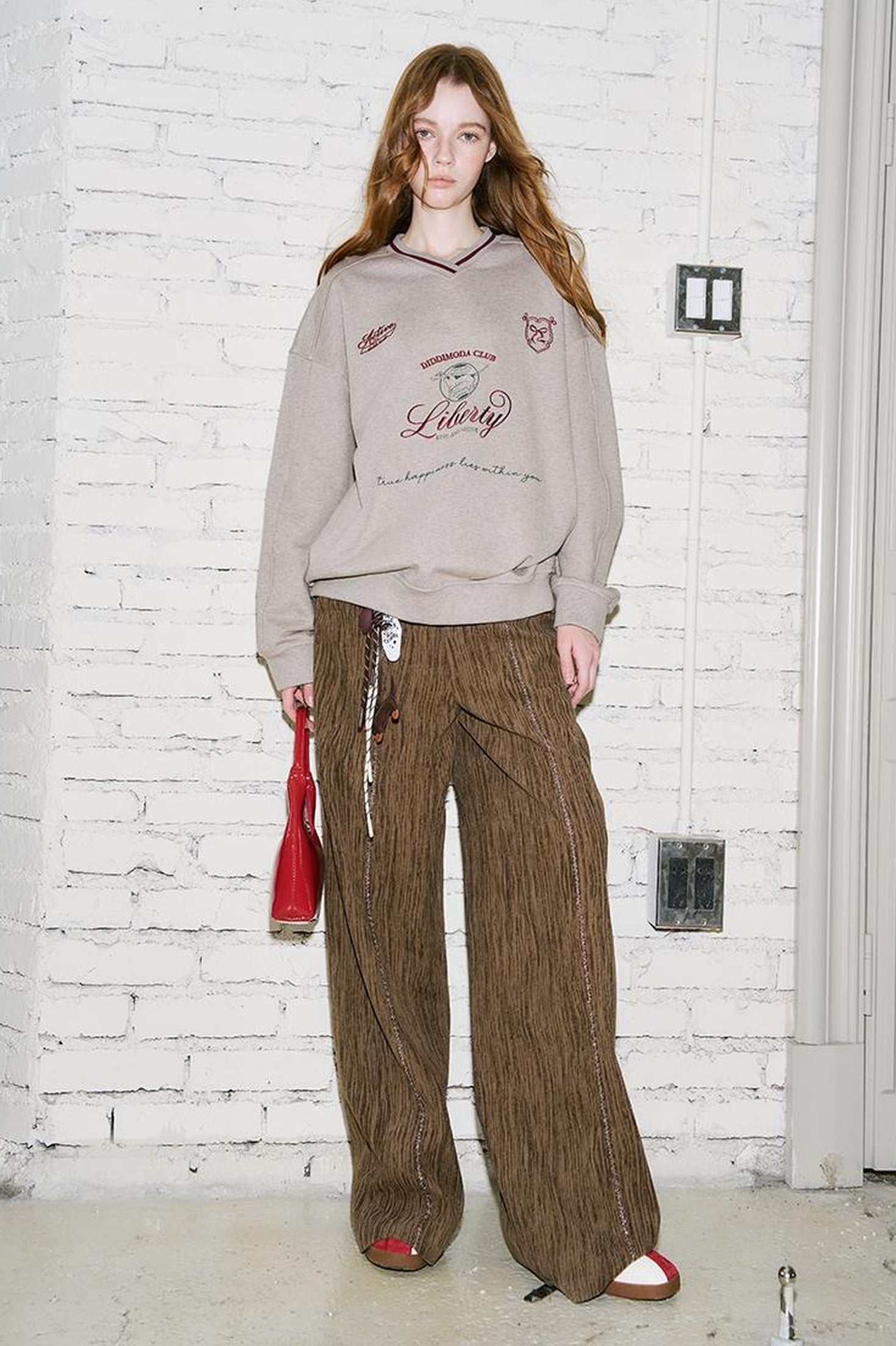 DIDDI MODA Retro Brown Wide Leg Trousers With Straps
