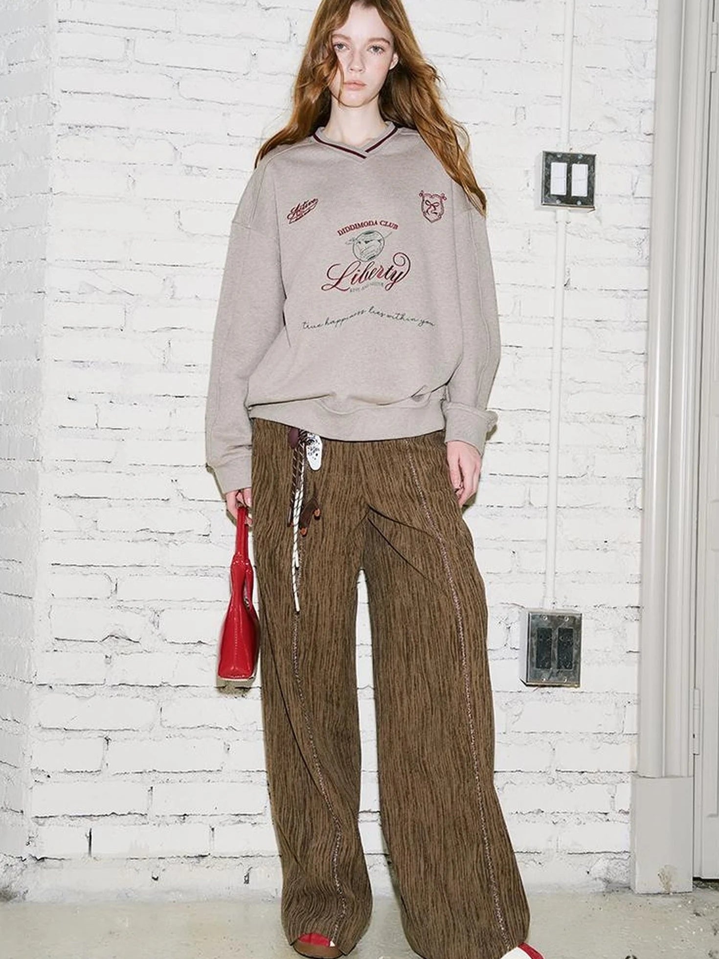 Retro Brown Wide Leg Trousers With Straps