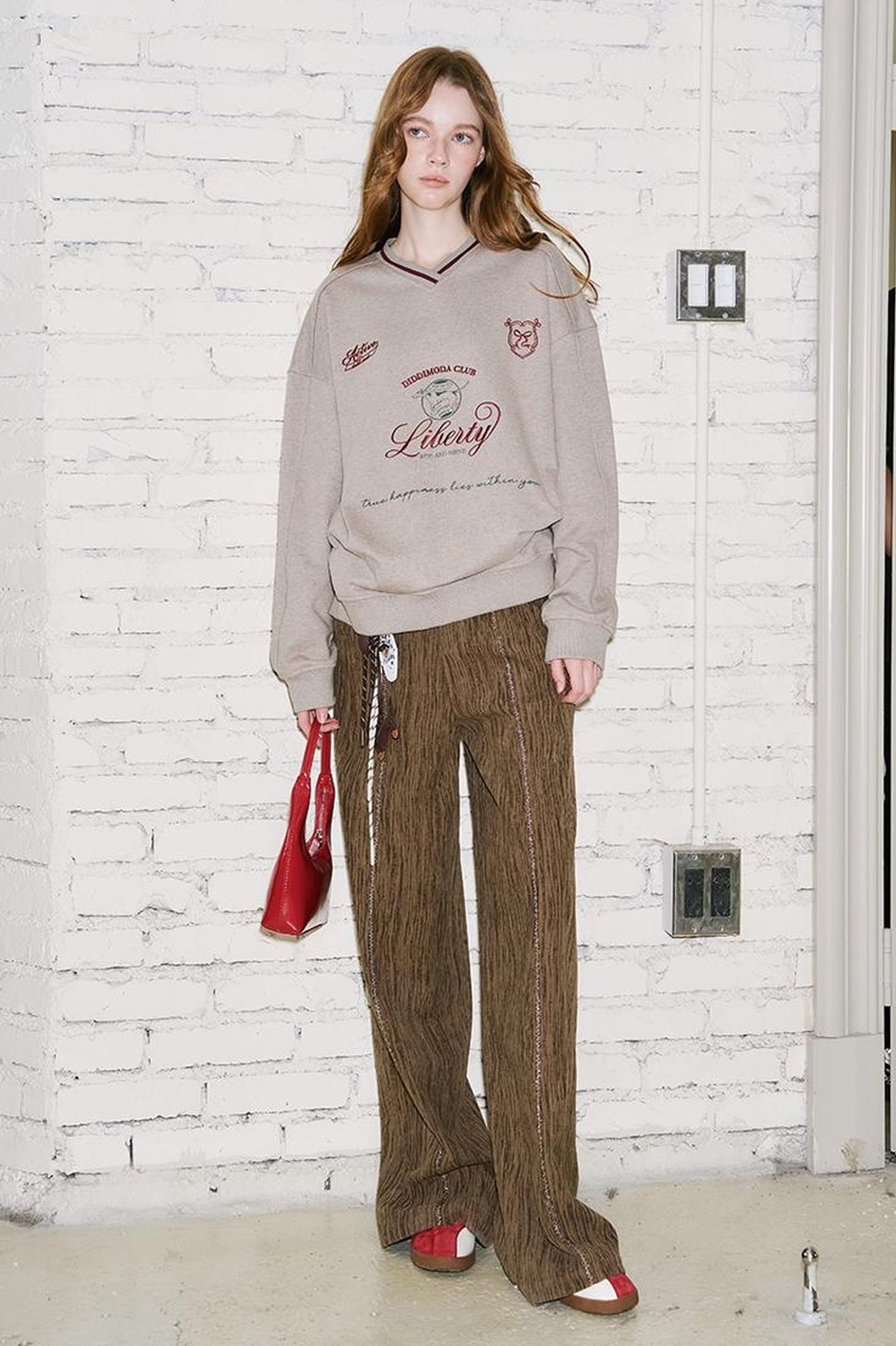 DIDDI MODA Retro Brown Wide Leg Trousers With Straps