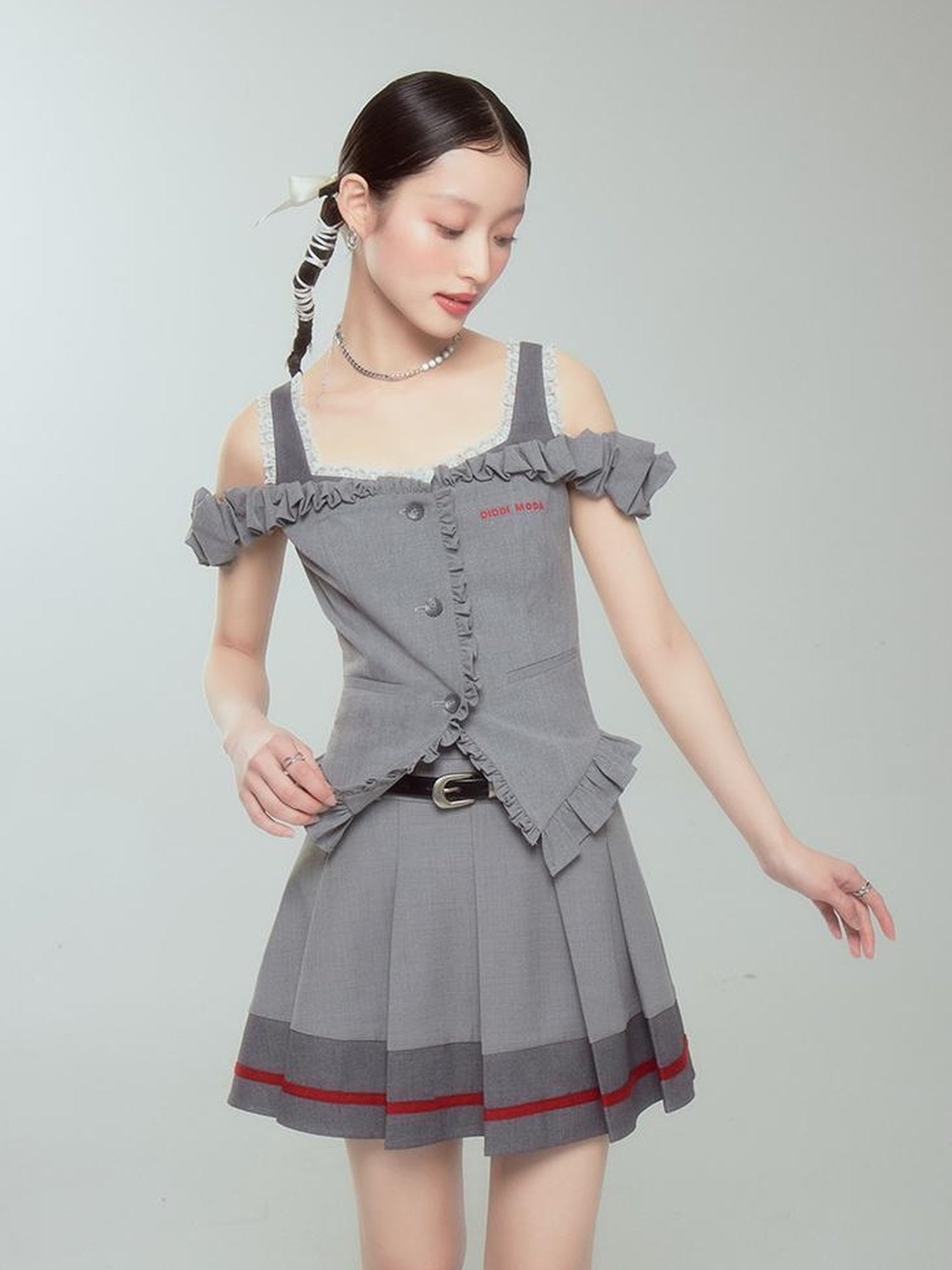 Retro Chic High Waist A Line Pleated Skirt With Contrast Trim