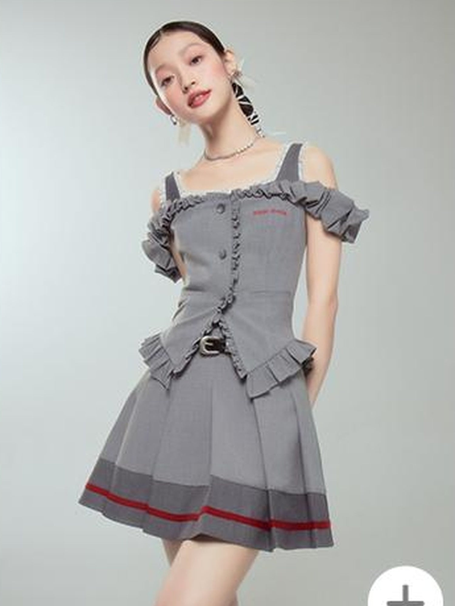 DIDDI MODA Retro Chic High Waist A Line Pleated Skirt With Contrast Trim