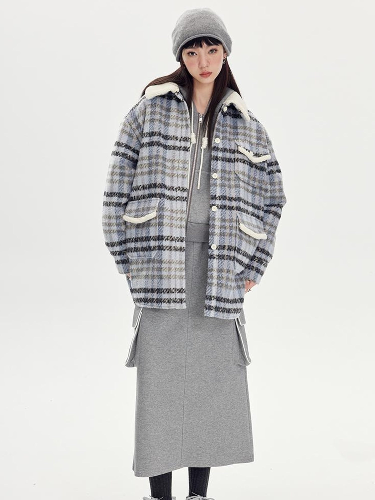 DIDDI MODA Retro Colorblock Embroidered Hoodie Skirt Set