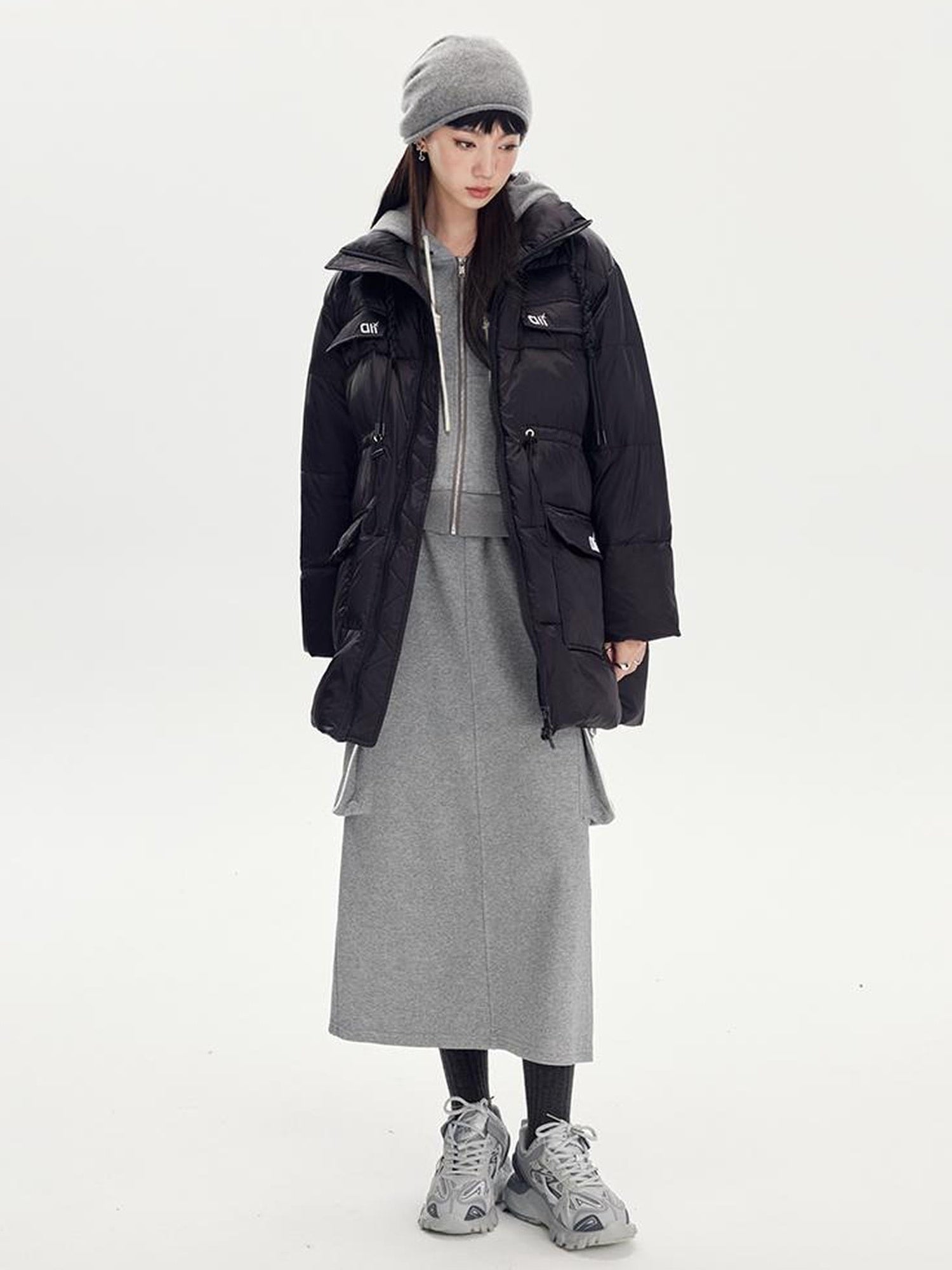 DIDDI MODA Retro Colorblock Embroidered Hoodie Skirt Set