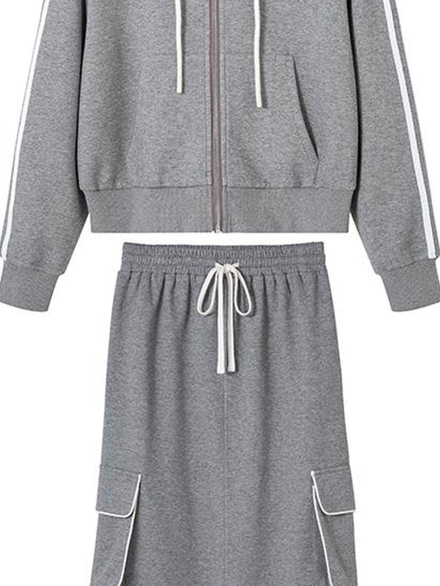 DIDDI MODA Retro Colorblock Embroidered Hoodie Skirt Set