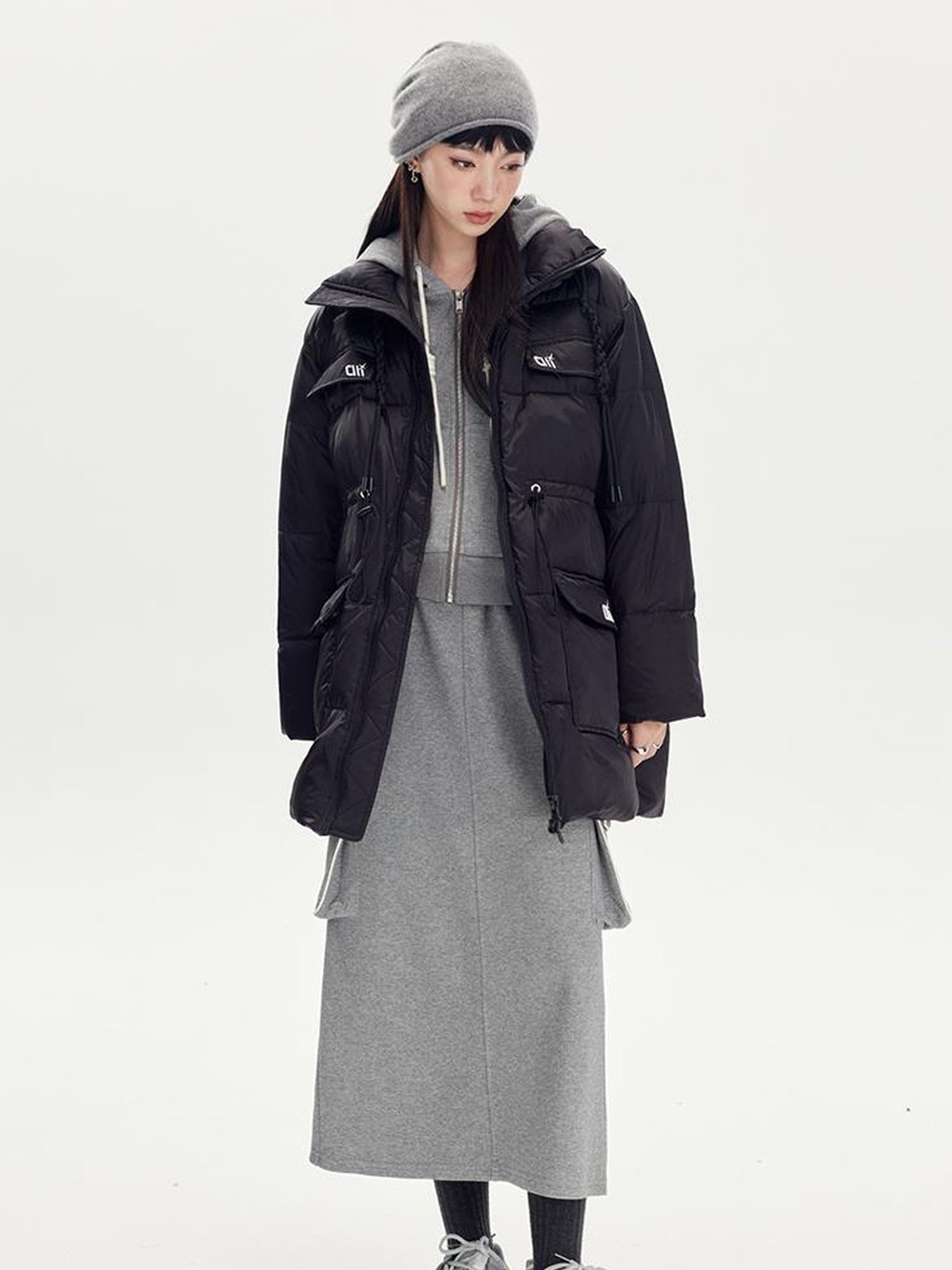 DIDDI MODA Retro Colorblock Embroidered Hoodie Skirt Set