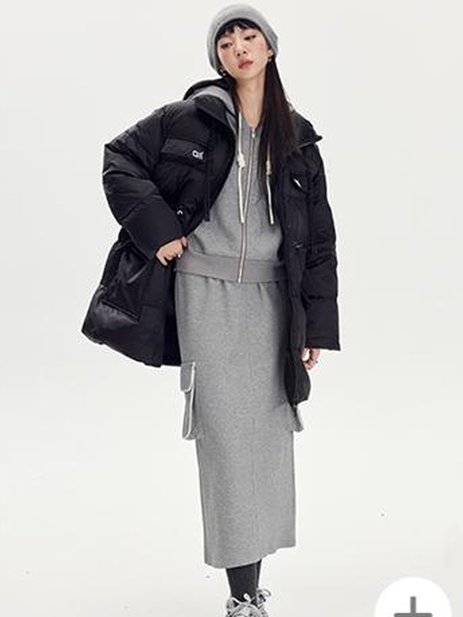 DIDDI MODA Retro Colorblock Embroidered Hoodie Skirt Set