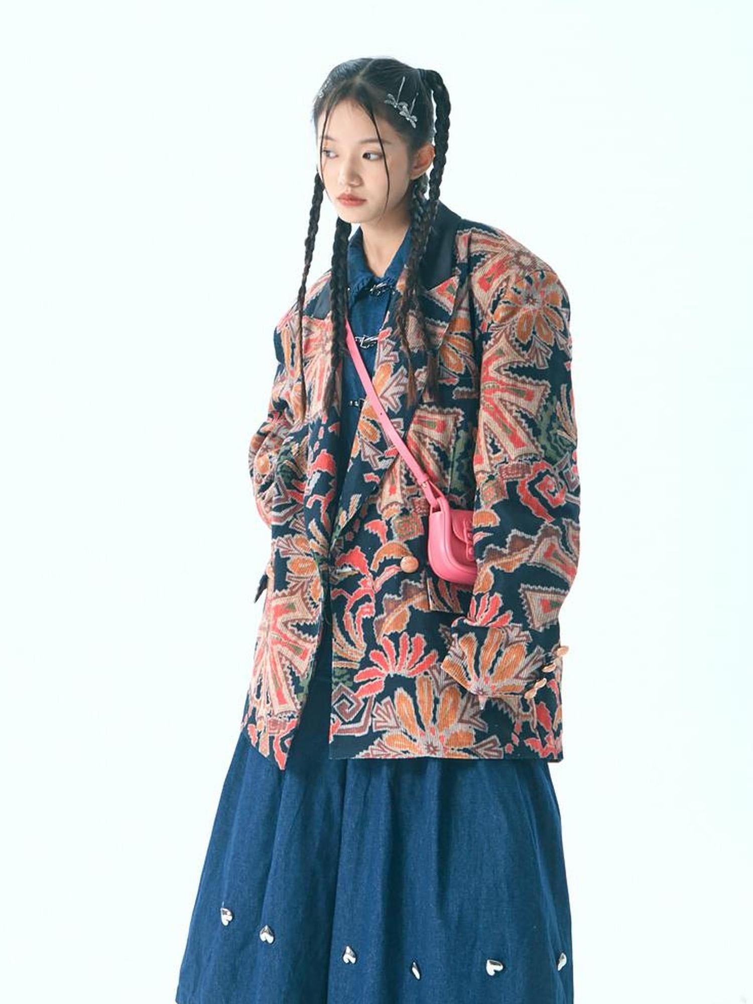 Sweet Mi Retro Corduroy Wide Shoulder Jacket With Gold Buckle