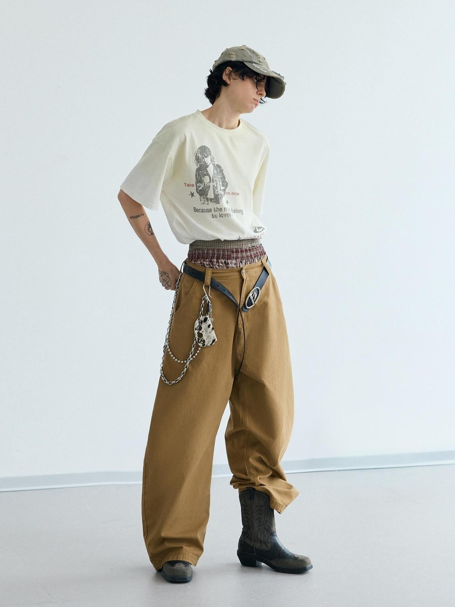 Peoplesense Retro Cotton Wide Leg Scimitar Pants Loose Fit