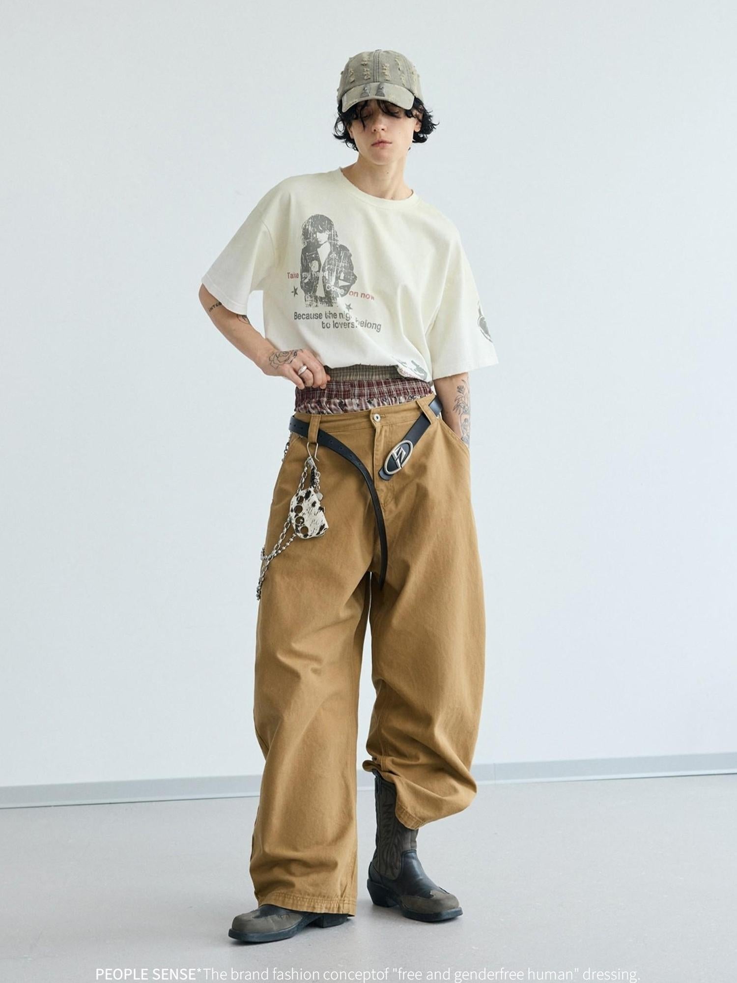 Peoplesense Retro Cotton Wide Leg Scimitar Pants Loose Fit