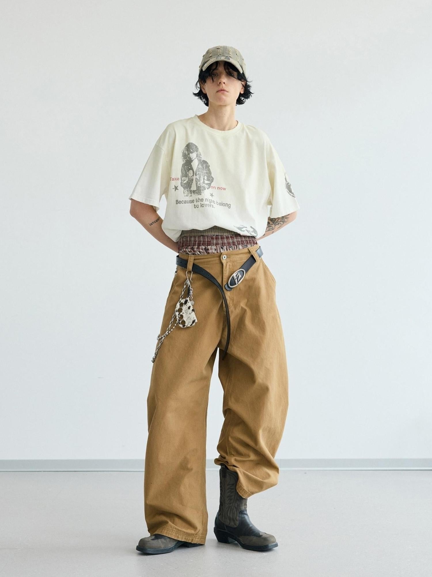 Peoplesense Retro Cotton Wide Leg Scimitar Pants Loose Fit