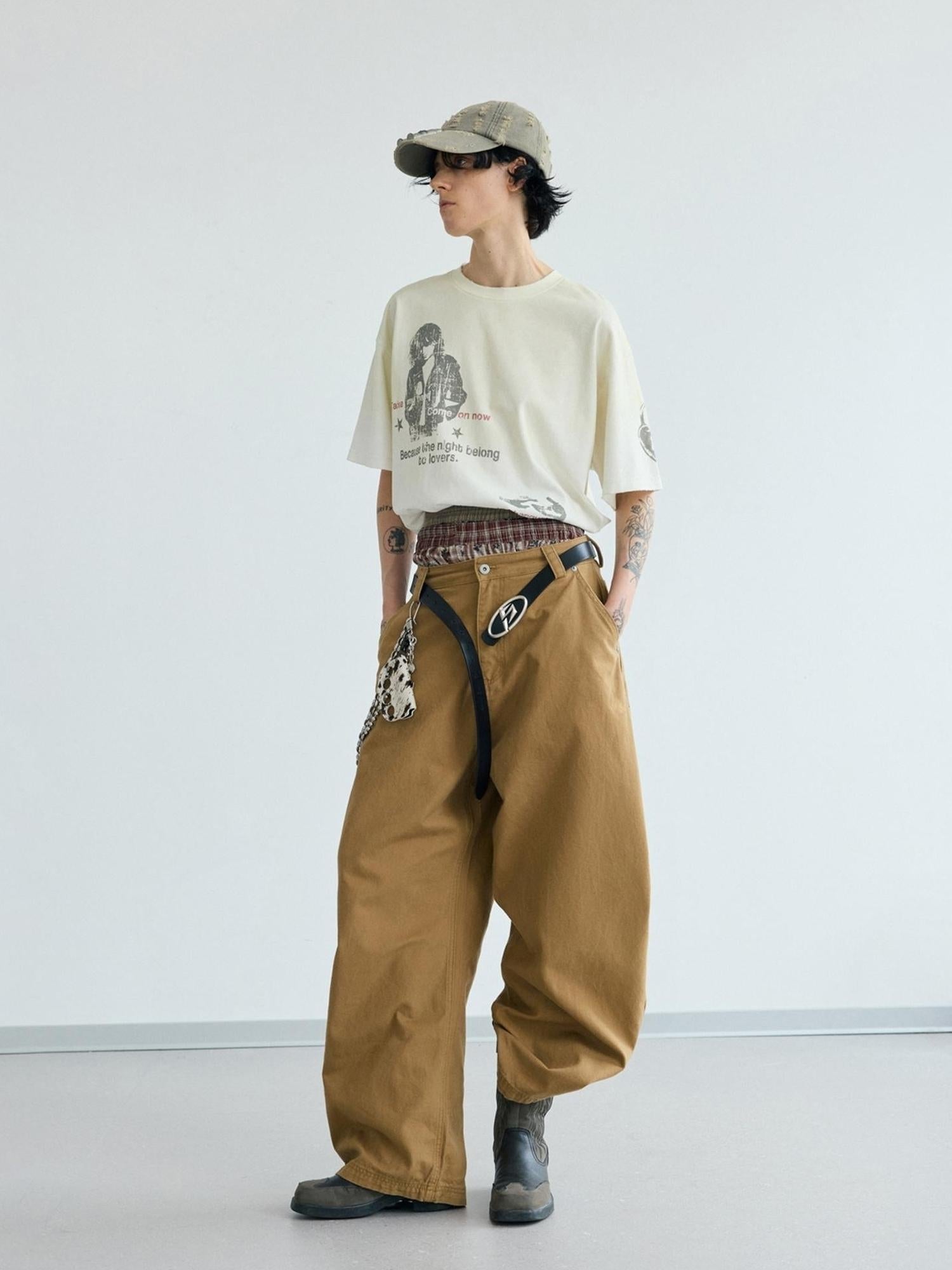 Peoplesense Retro Cotton Wide Leg Scimitar Pants Loose Fit