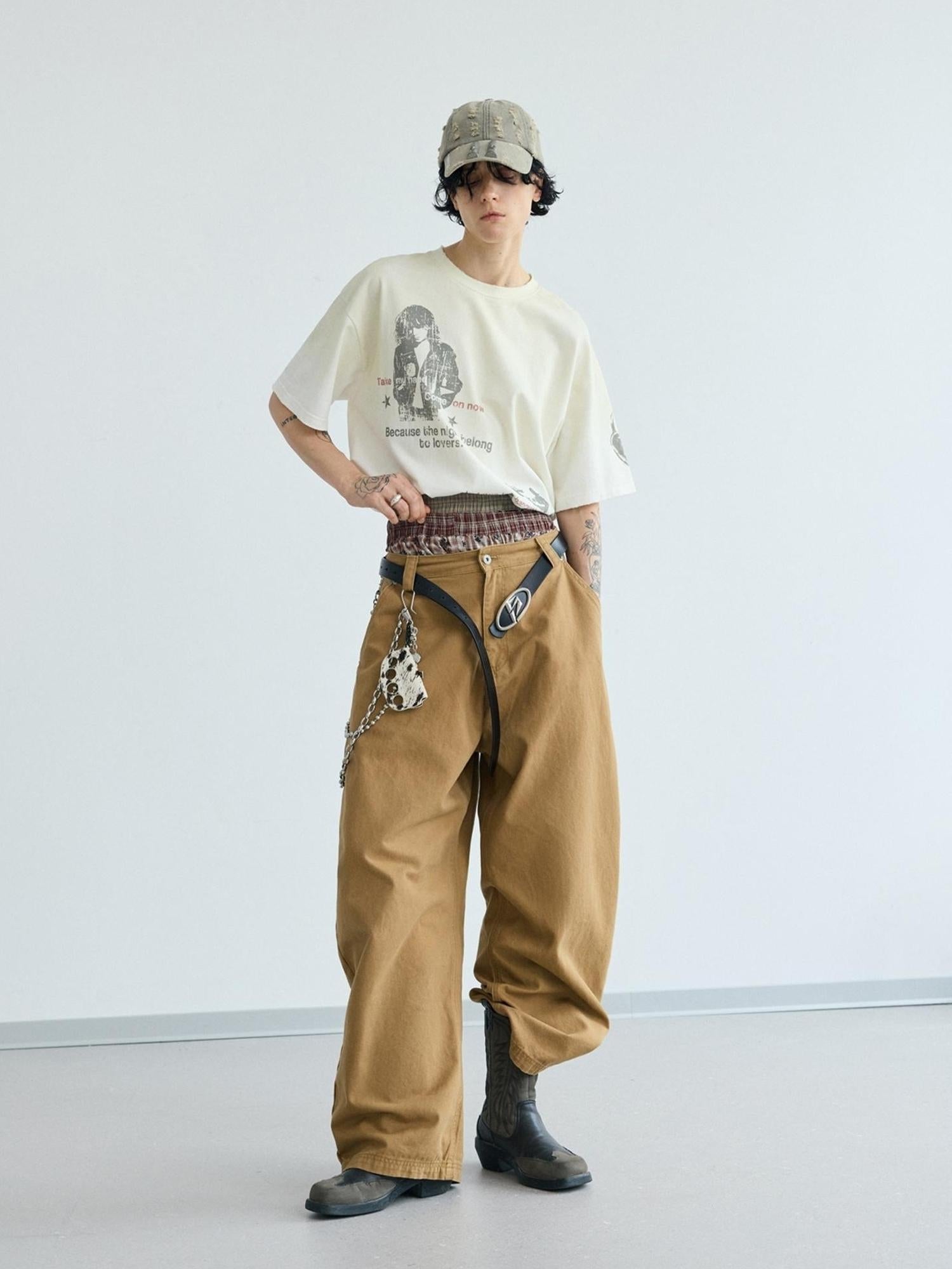 Peoplesense Retro Cotton Wide Leg Scimitar Pants Loose Fit
