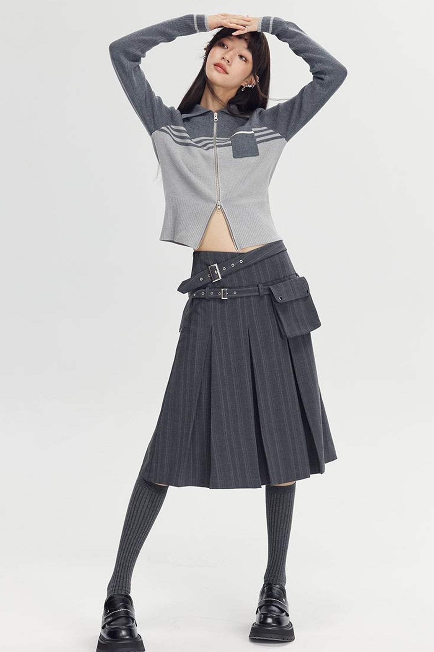 DIDDI MODA Retro Dual Zip Colorblock Knit Sweater