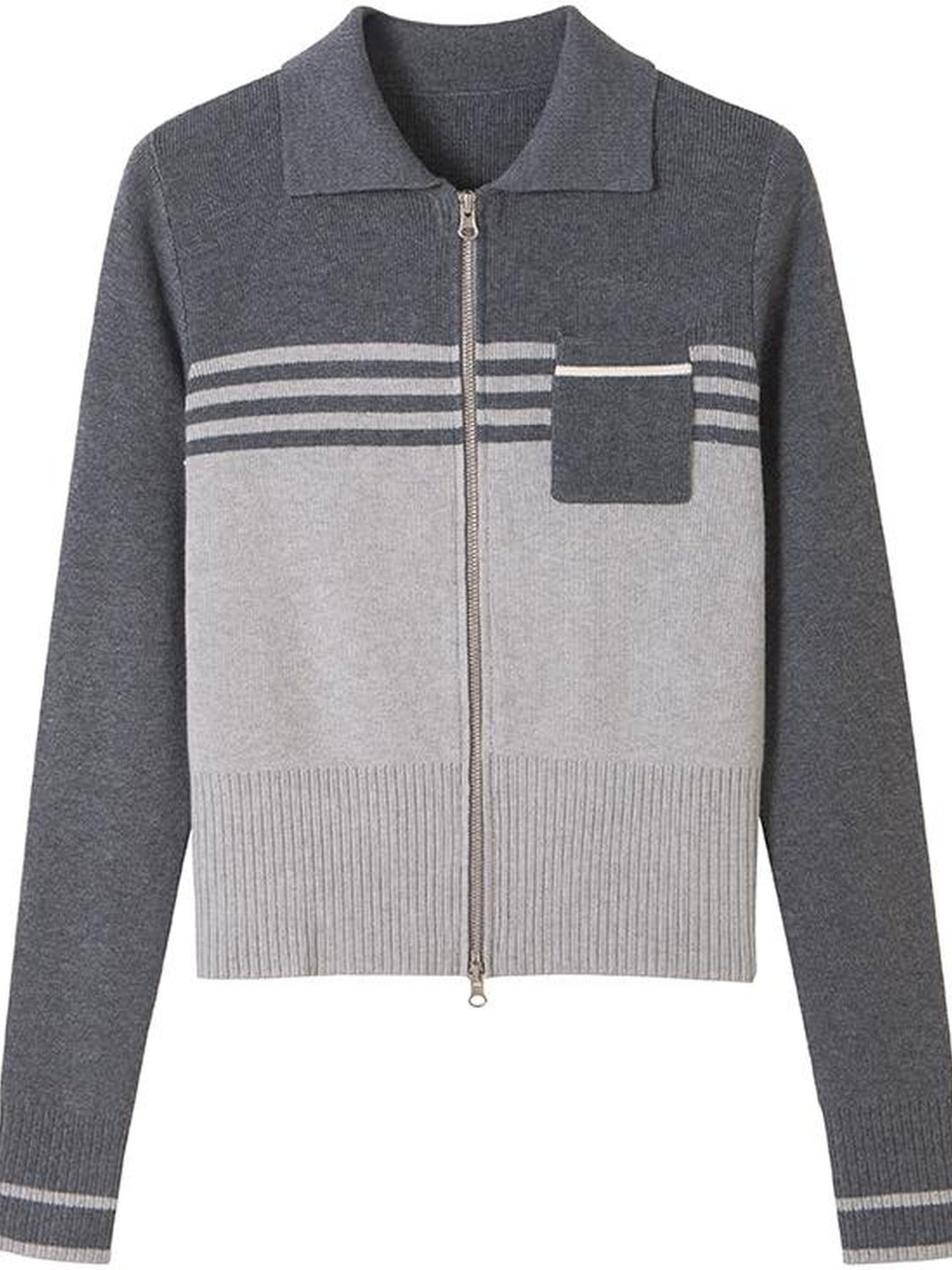 DIDDI MODA Retro Dual Zip Colorblock Knit Sweater