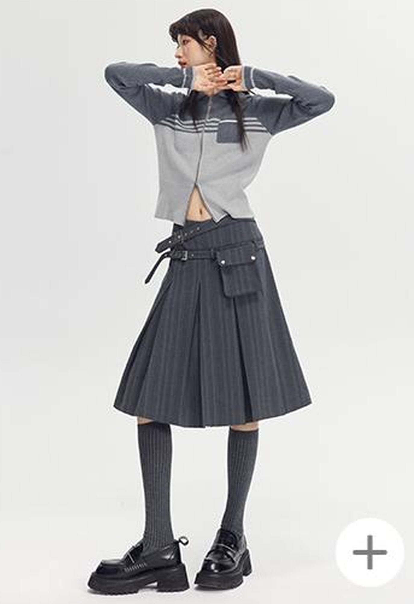 DIDDI MODA Retro Dual Zip Colorblock Knit Sweater