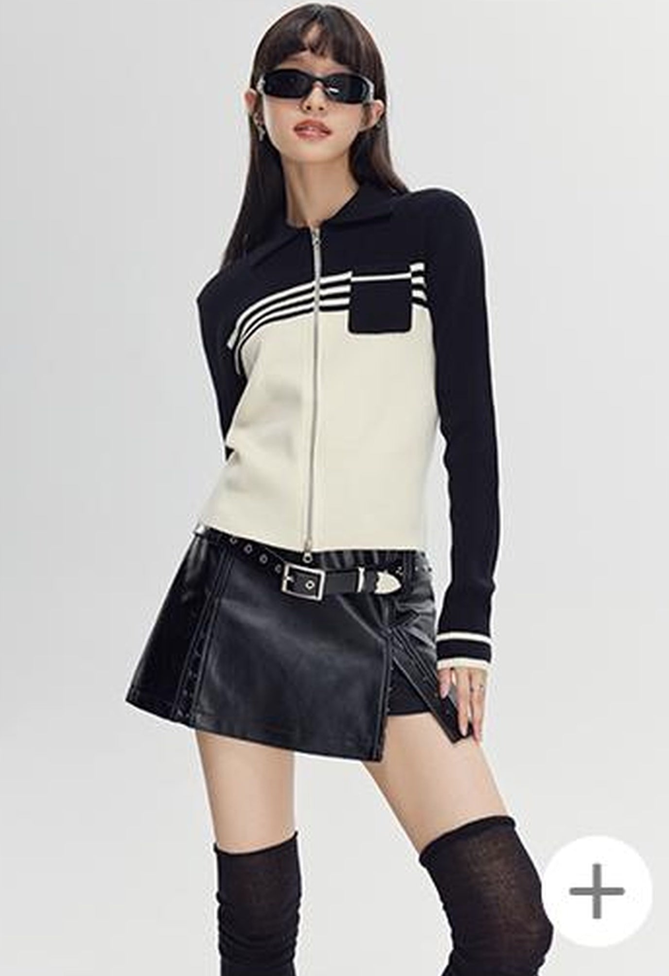 DIDDI MODA Retro Dual Zip Colorblock Knit Sweater