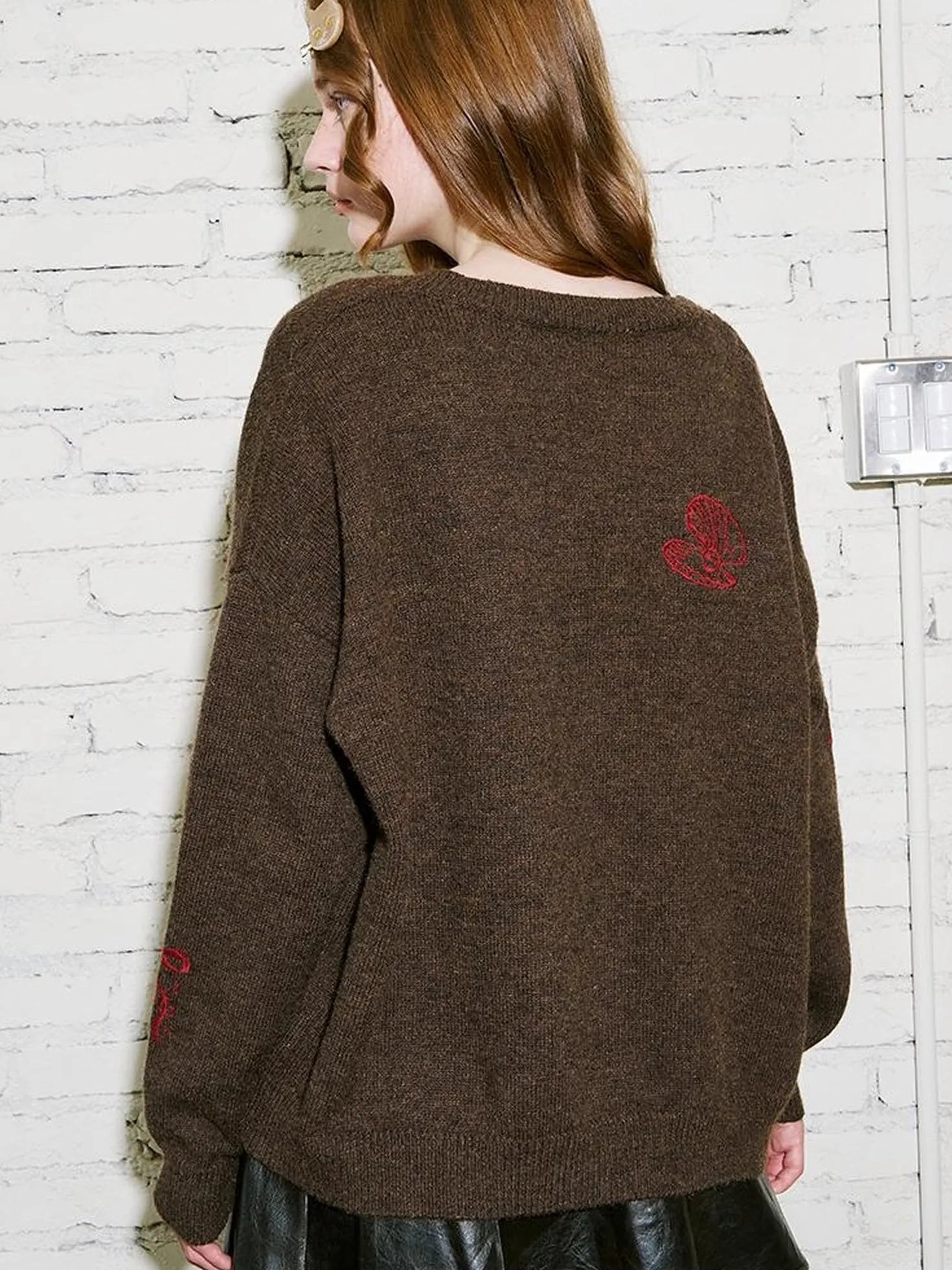 Retro Embroidered Dachshund V Neck Knit Cardigan