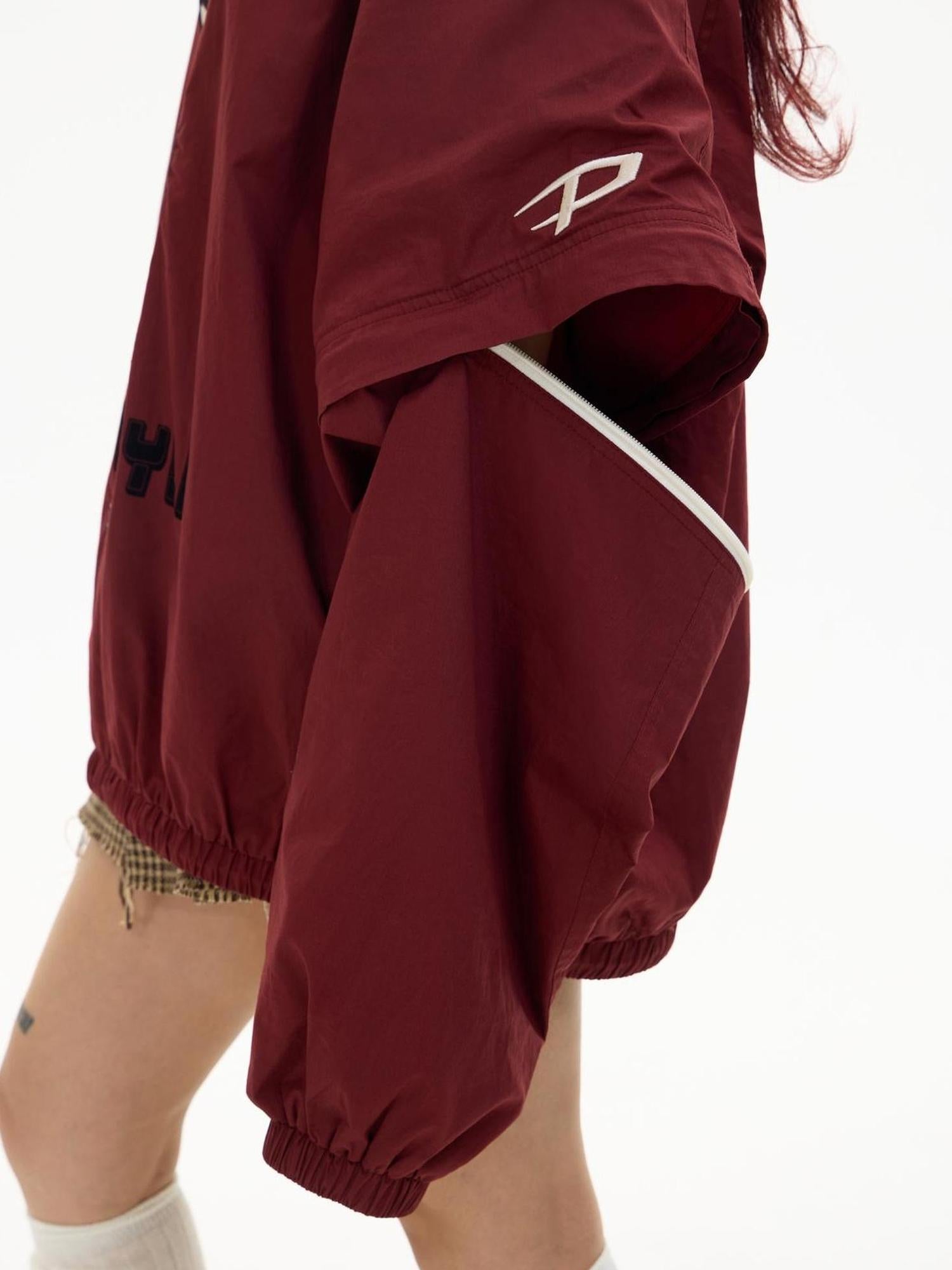 Peoplesense Retro Embroidered V Neck Red Sportswear Unisex Loose Fit Detachable Sleeves