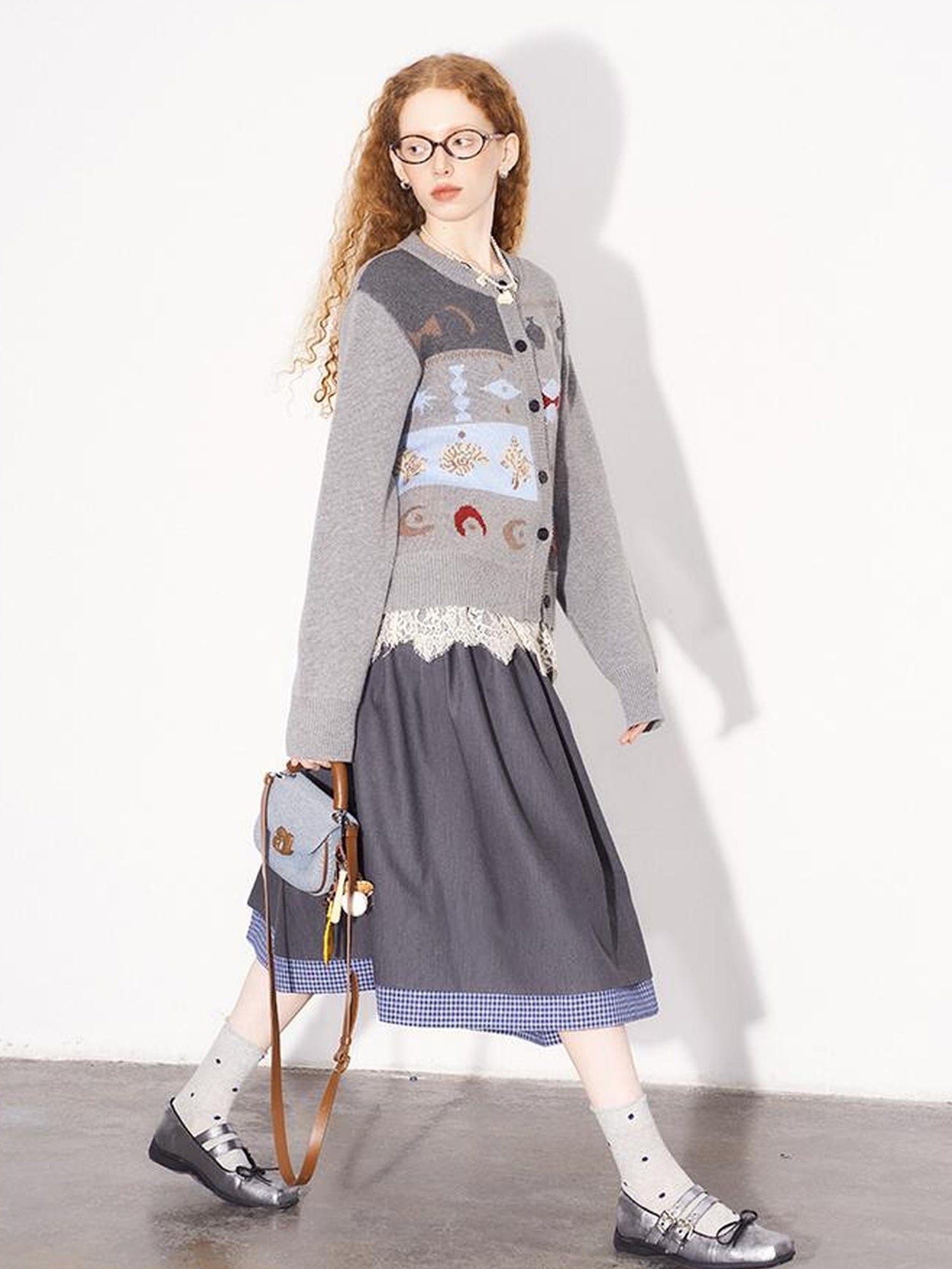 DIDDI MODA Retro Fair Isle Colorblock Knit Cardigan