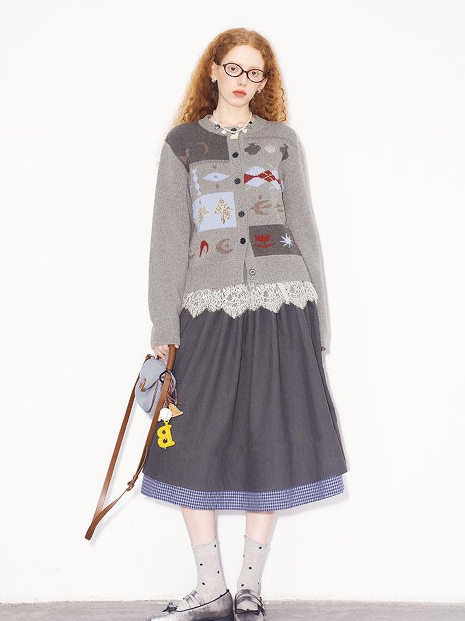 DIDDI MODA Retro Fair Isle Colorblock Knit Cardigan