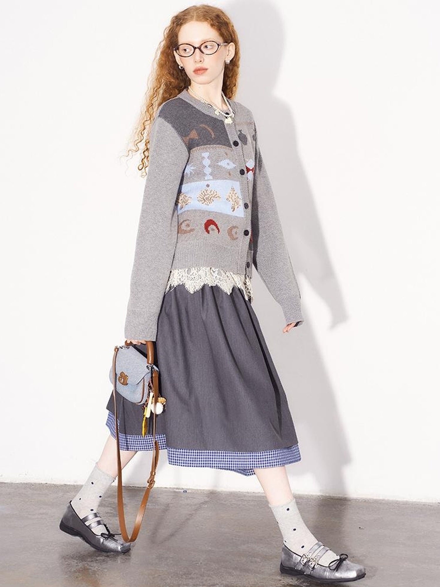 DIDDI MODA Retro Fair Isle Colorblock Knit Cardigan