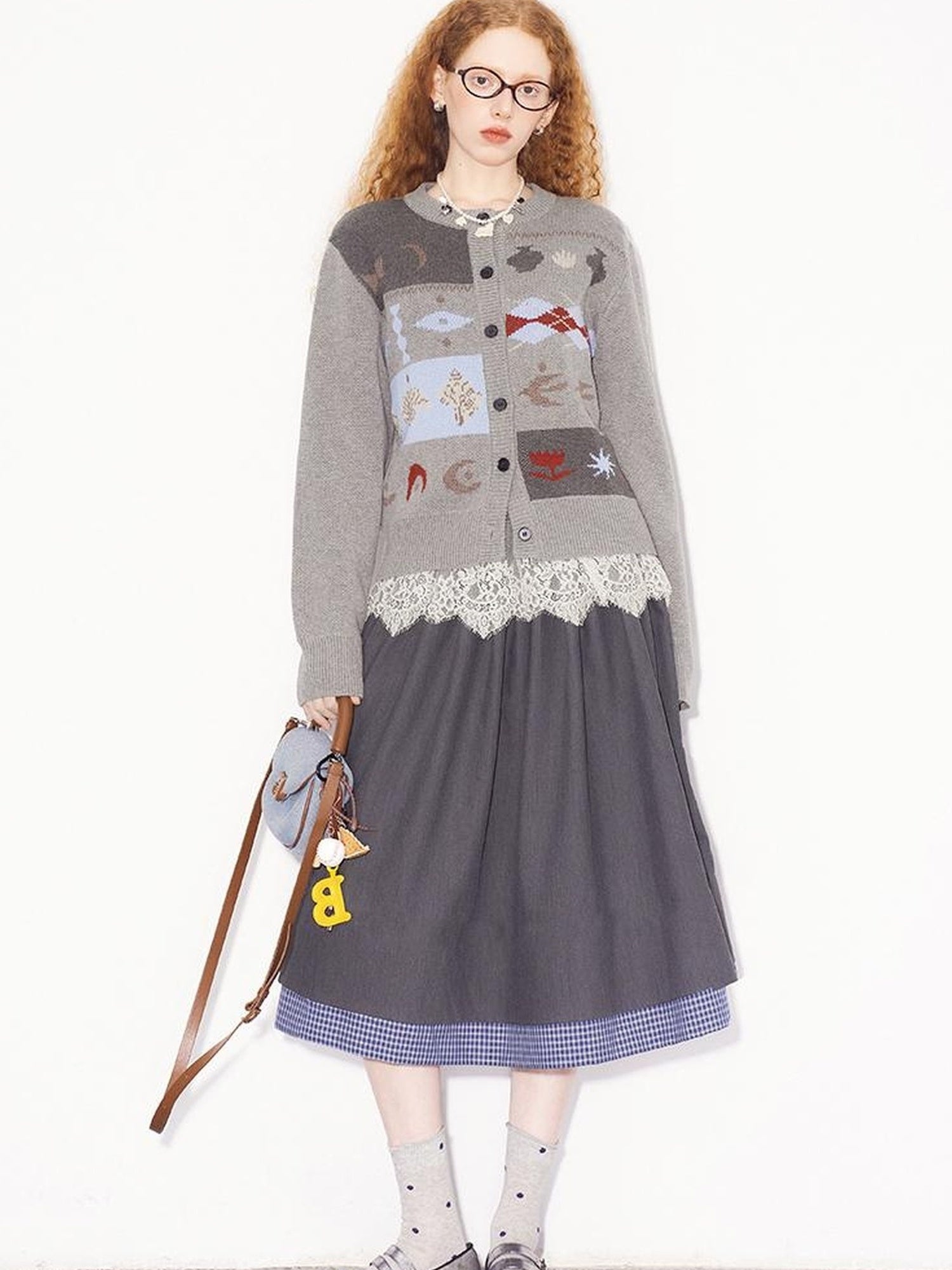 DIDDI MODA Retro Fair Isle Colorblock Knit Cardigan