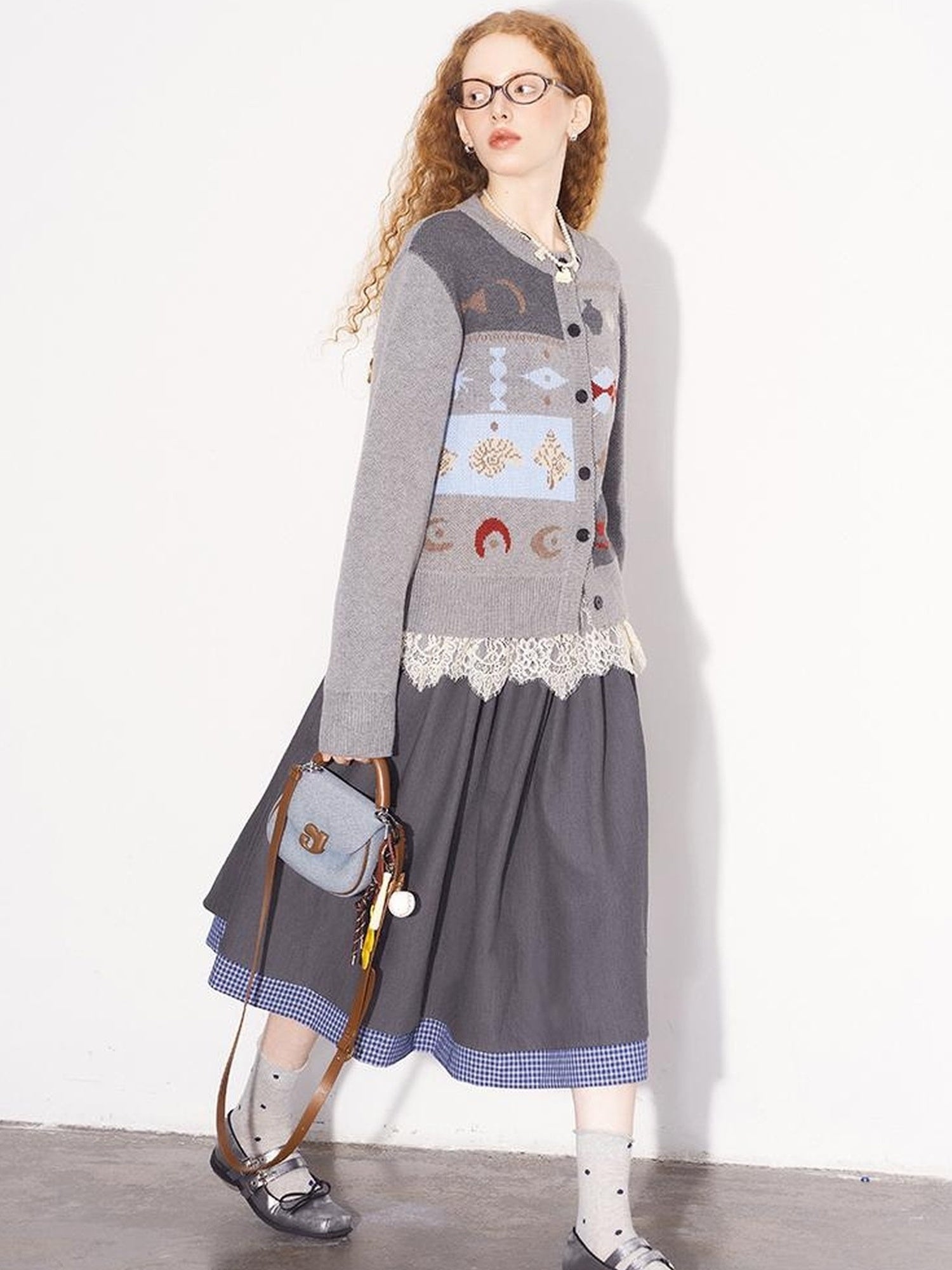 DIDDI MODA Retro Fair Isle Colorblock Knit Cardigan