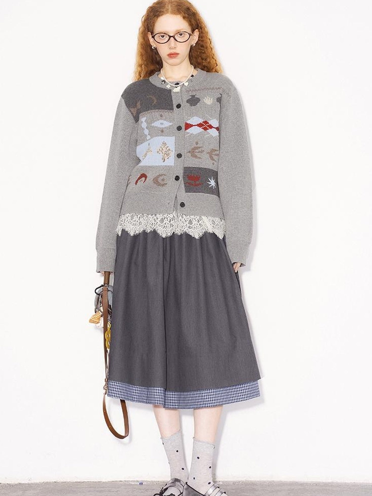 DIDDI MODA Retro Fair Isle Colorblock Knit Cardigan